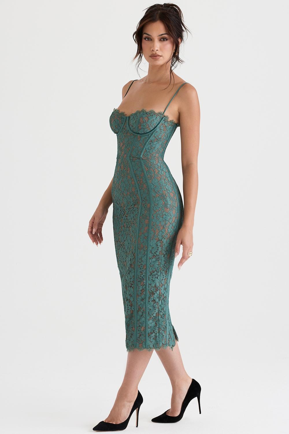 Joelle Forest Lace Midi Dress Product Image