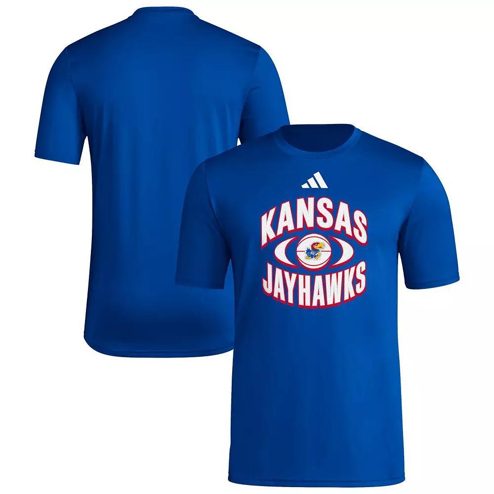 Men's adidas Royal Kansas Jayhawks Locker On-Court In The Fade Pregame AEROREADY T-Shirt, Size: Large, Blue Product Image