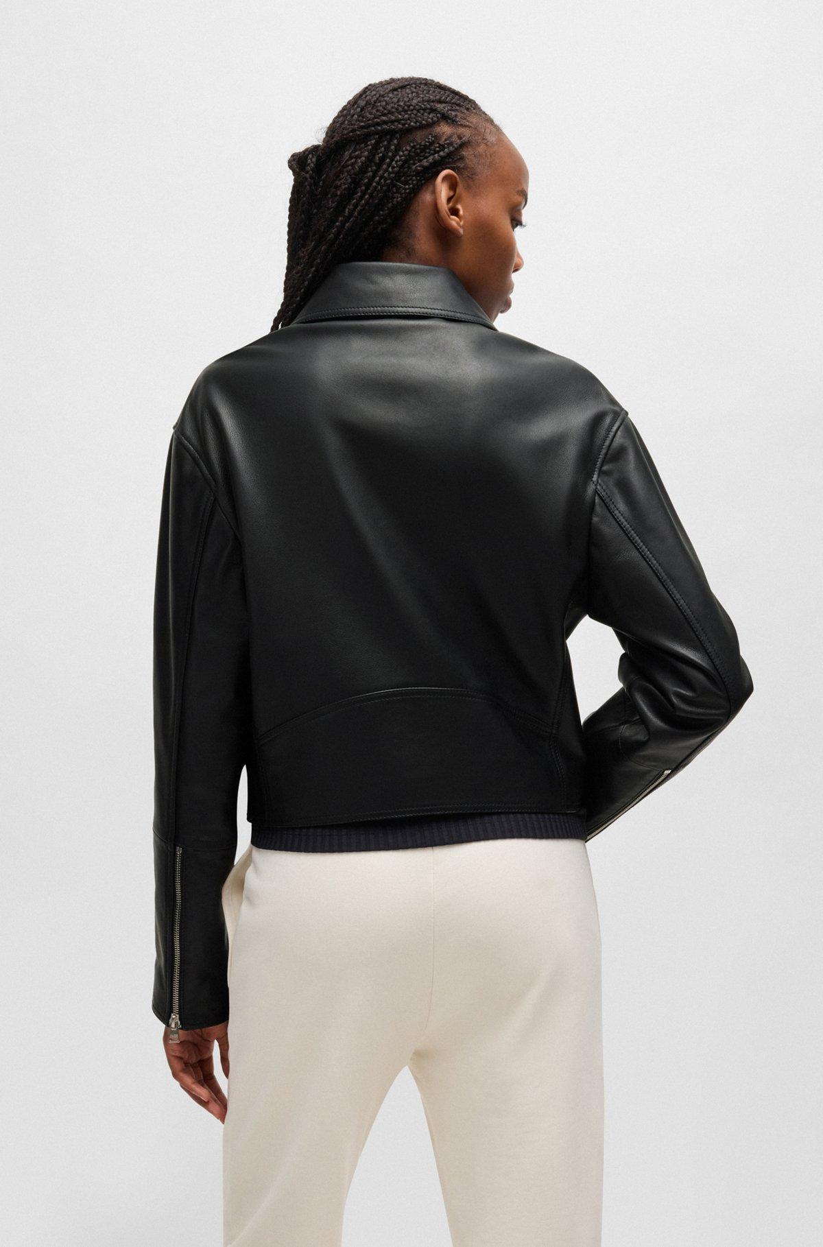Leather biker jacket with zipped sleeves Product Image