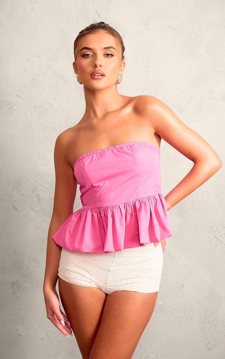 Hot Pink Cotton Ruffle Bandeau Top Product Image
