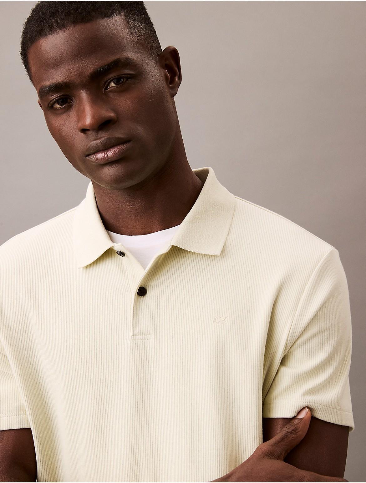 Calvin Klein Mens Stretch Fine Rib Polo Shirt - Neutral Product Image