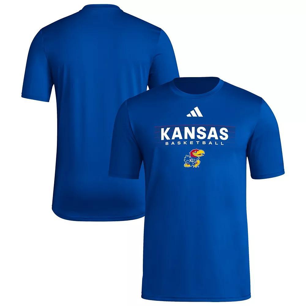 Men's adidas Royal Kansas Jayhawks Locker On-Court In The Fade Pregame AEROREADY T-Shirt, Size: Large, Blue Product Image