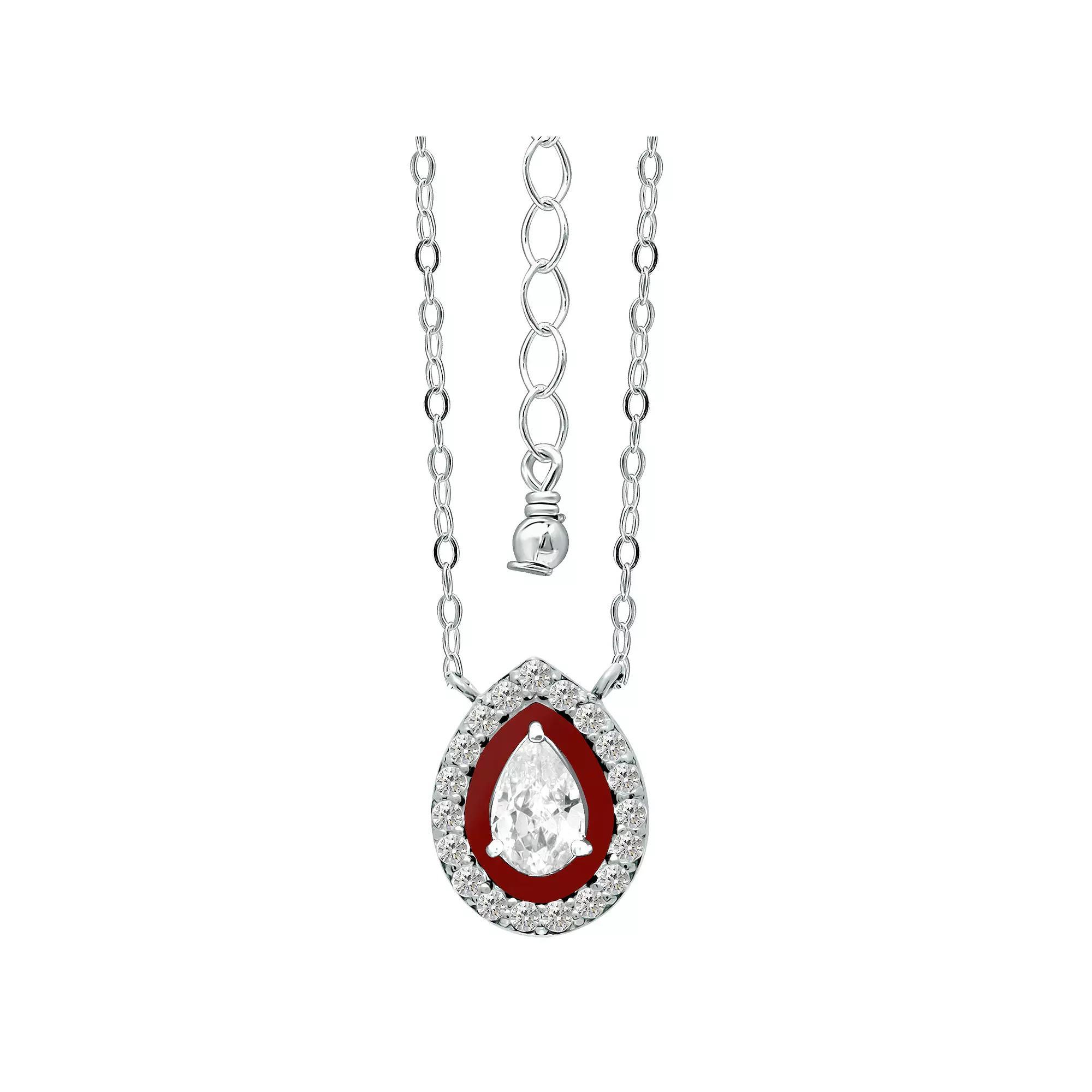 Aleure Precioso Sterling Silver Enamel & Cubic Zirconia Pear Shaped Halo Necklace, Women's, Size: 16", Red Product Image