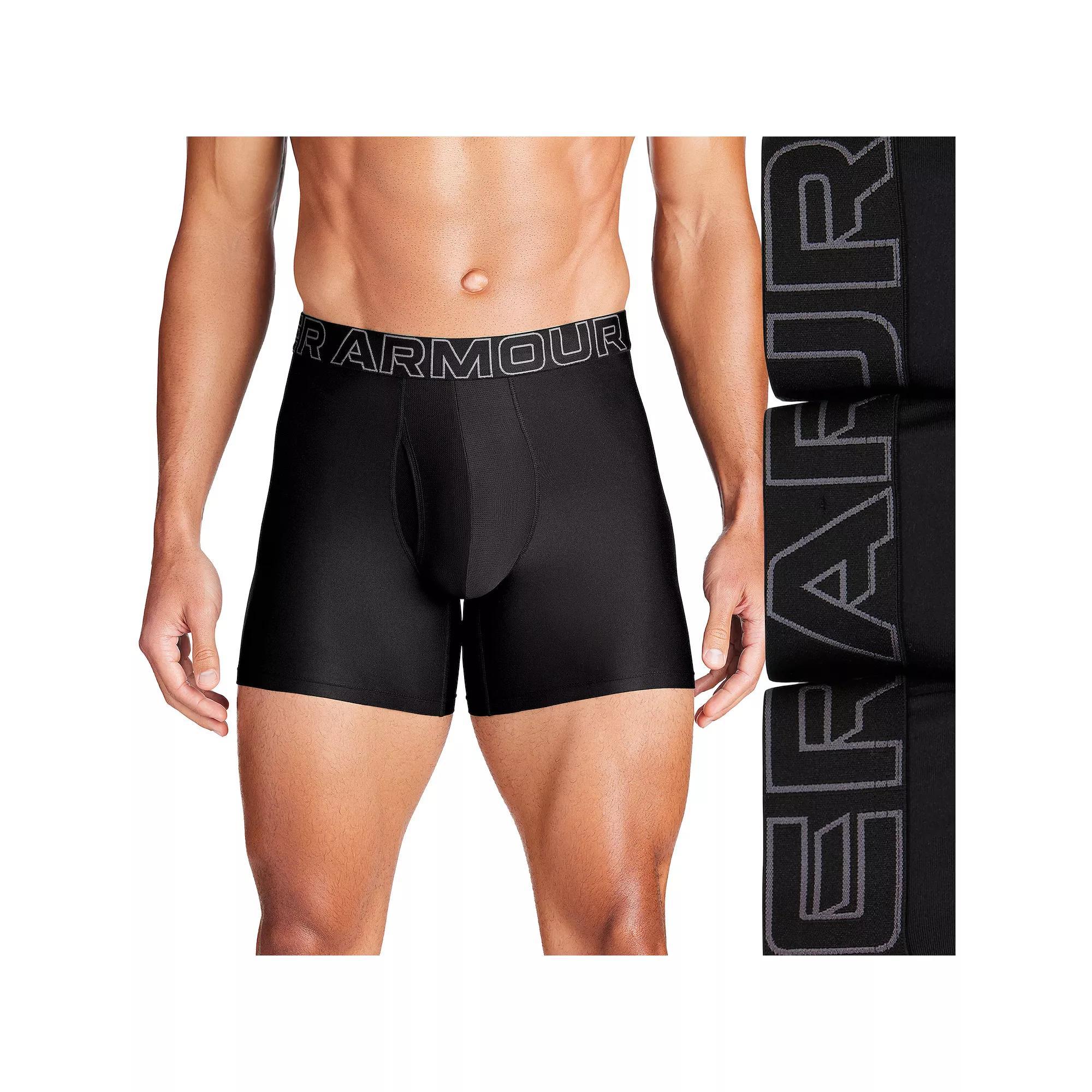 Men's Under Armour 3-pack Performance Tech 6-in. Boxer Briefs, Size: 4XL, Black Product Image