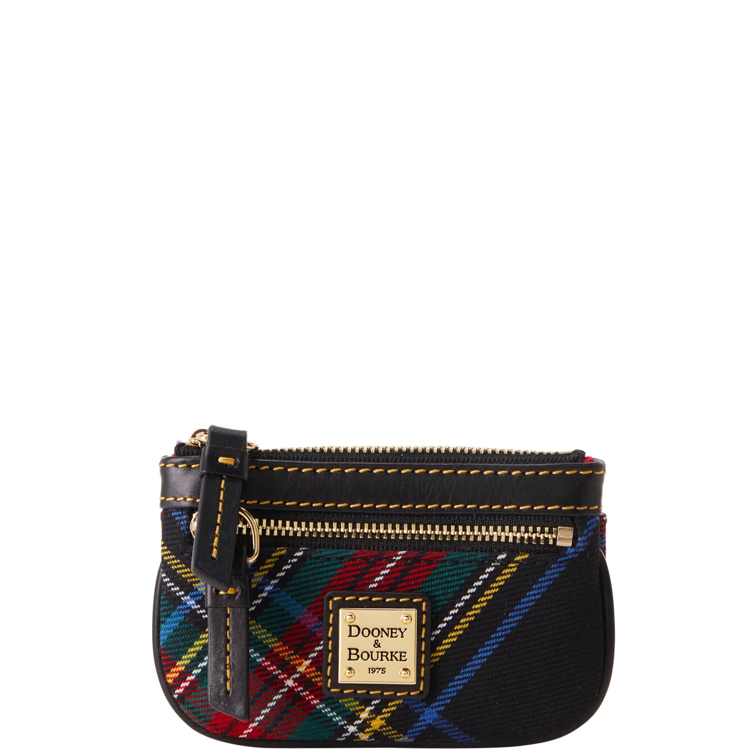 Dooney & Bourke Womens Tartan Small Coin Case in Black, Coated Cotton Product Image