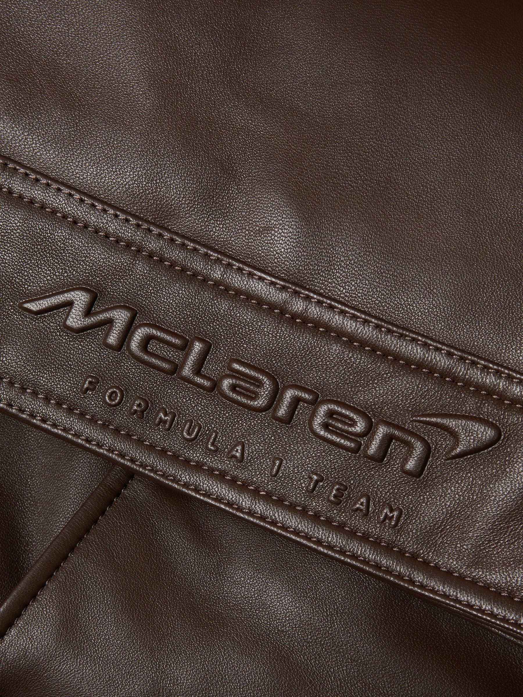 McLaren F1 Cropped Leather Bomber Jacket in Chocolate Product Image