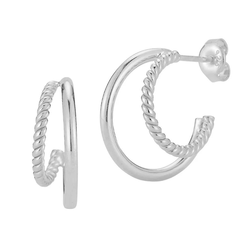 Sunkissed Sterling Double Ring Huggie Hoop Earrings, Women's, Silver Tone Product Image