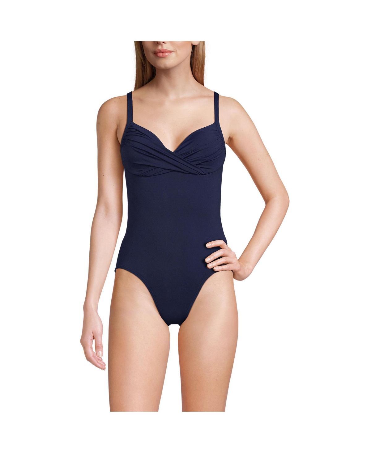 Women's Lands' End Draped Sweetheart Neck High Leg One Piece Swimsuit, Size: 10, Black Product Image