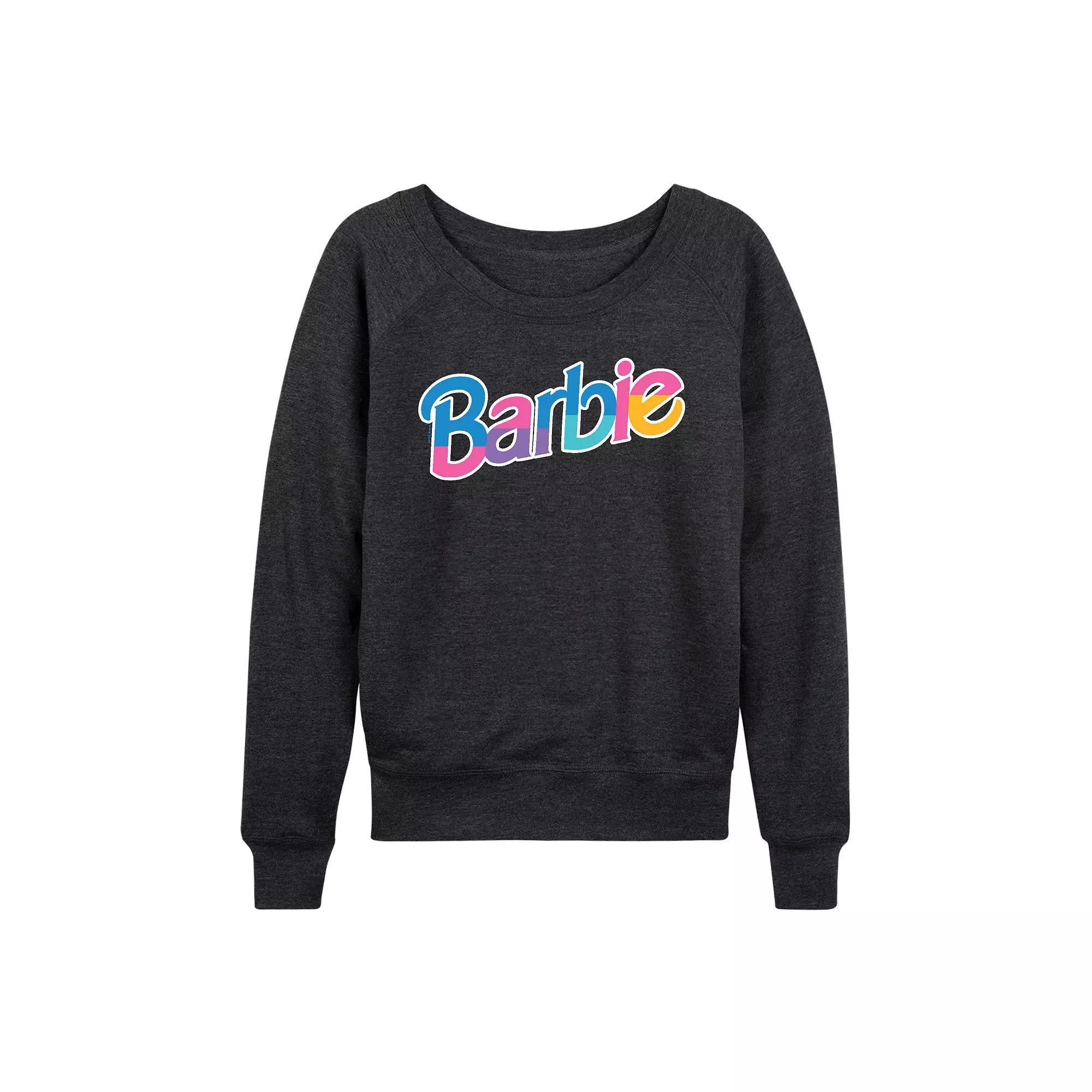 Womens Barbie Dollhouse Logo French Terry Long Sleeve Tee, Girls Heather Grey Product Image