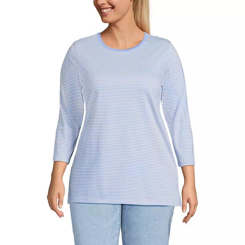 Plus Size Lands' End Supima Cotton Relaxed Fit Crewneck Tunic, Women's, Size: 3XL, Soft Orchid Stripe Product Image