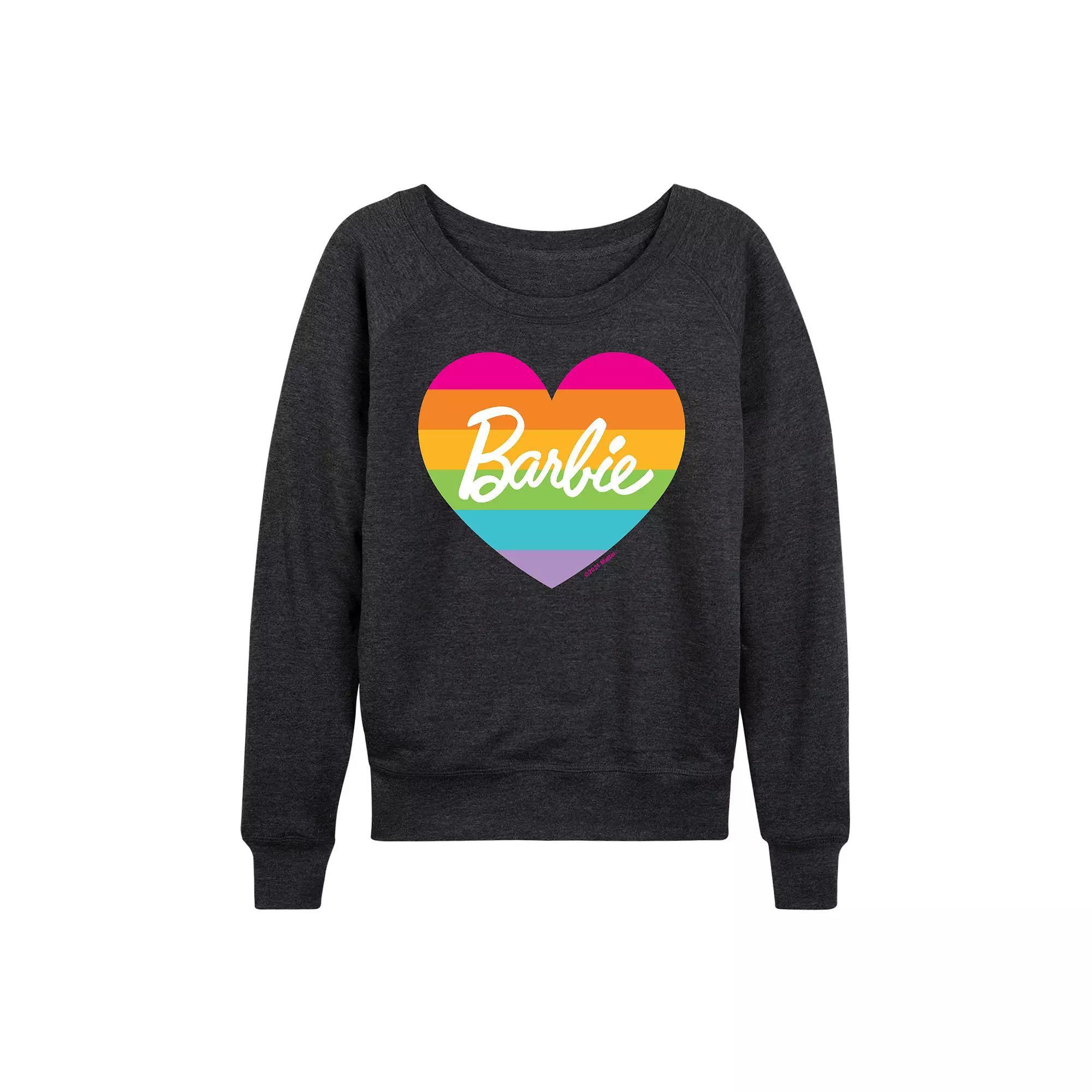 Womens Barbie Pride Rainbow Heart French Terry Long Sleeve Tee, Girls Grey Indigo Product Image