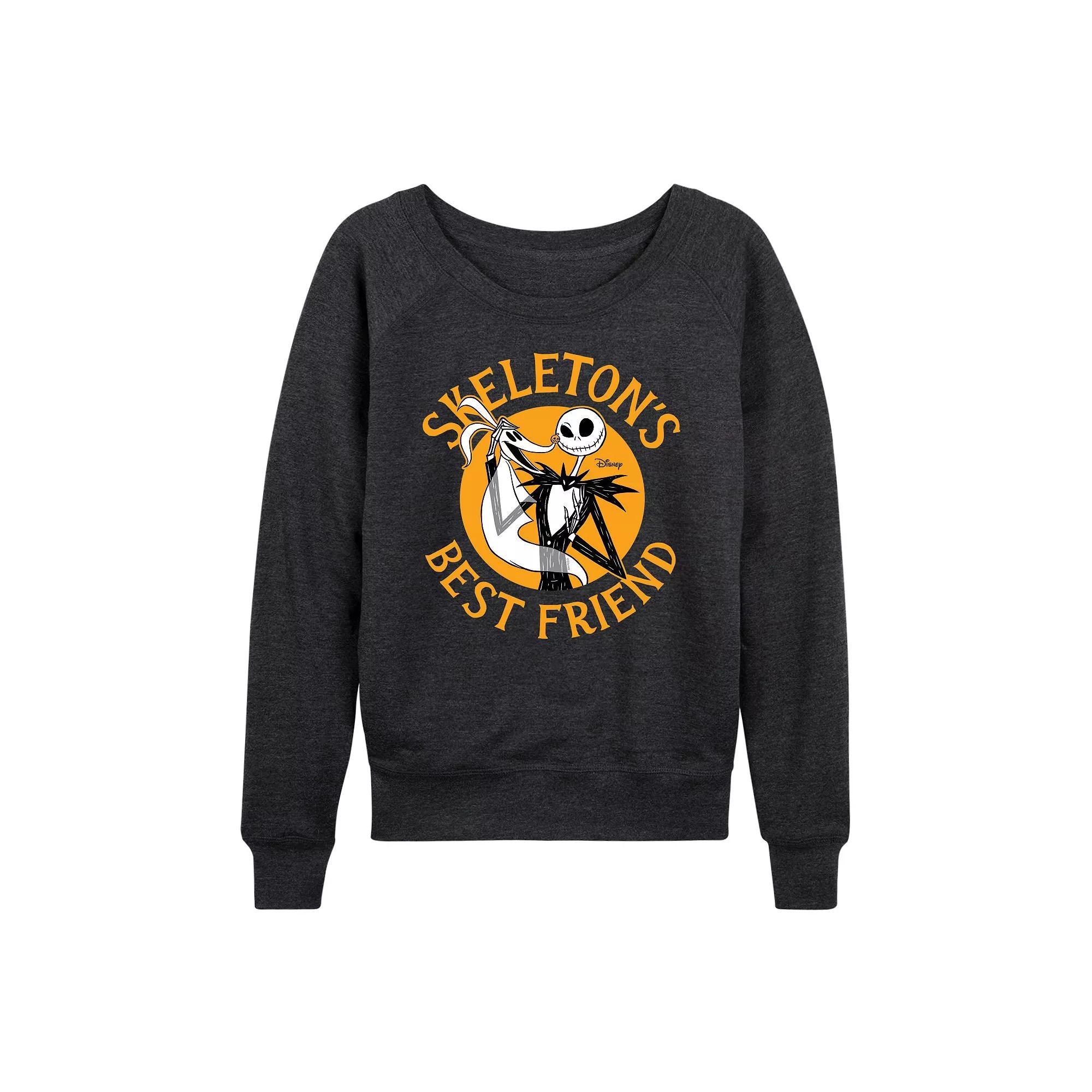 Disneys Nightmare Before Christmas Jack & Zero Womens Skeletons Best Friend French Terry Long Sleeve Tee Heather Grey Product Image