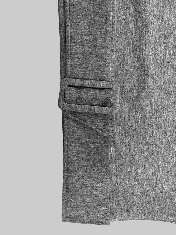 Long Sleeves Loose Belt Buckle Solid Color Round-Neck Sweatshirt Tops Product Image