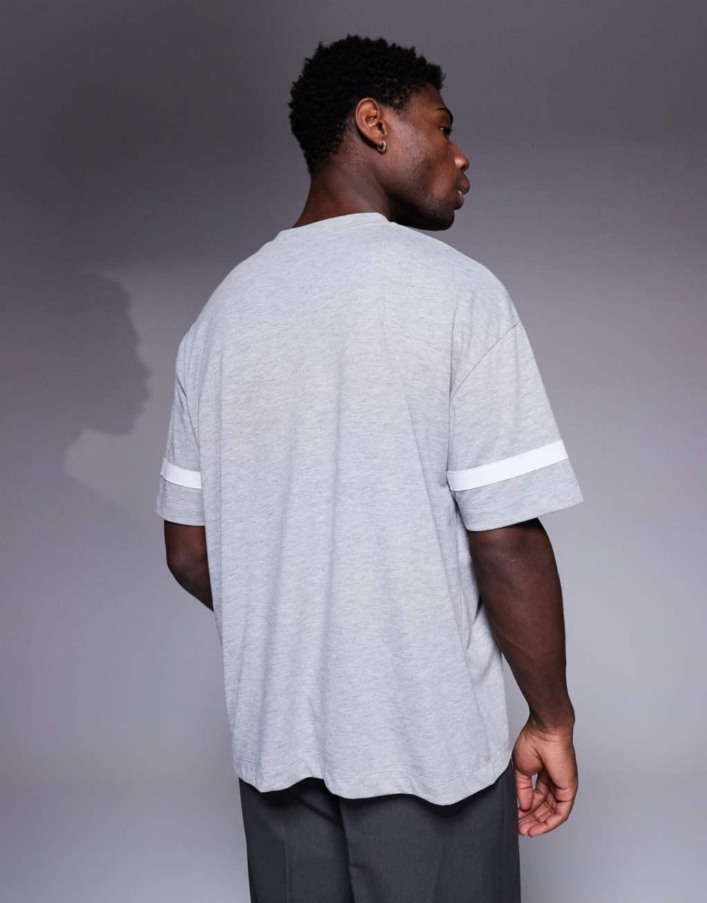 ASOS DESIGN oversized v neck t-shirt with contrast panel in gray heather Product Image