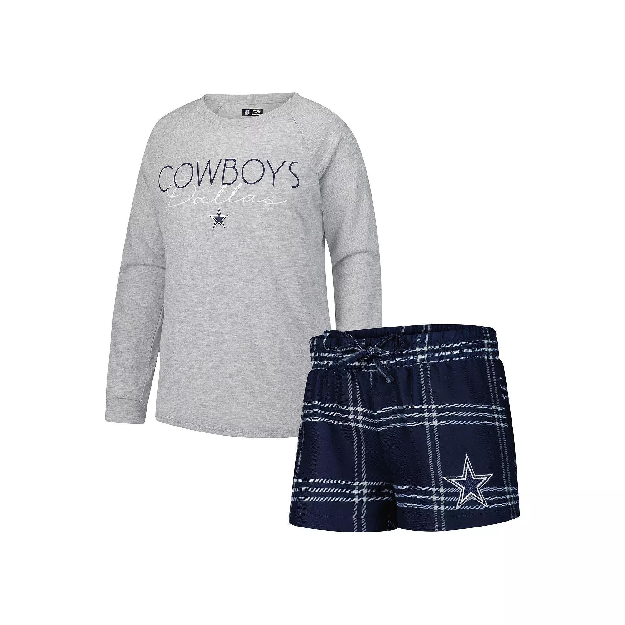 Womens Concepts Sport /Gray Dallas Cowboys Petition Raglan Long Sleeve T-Shirt and Shorts Set Blue Product Image