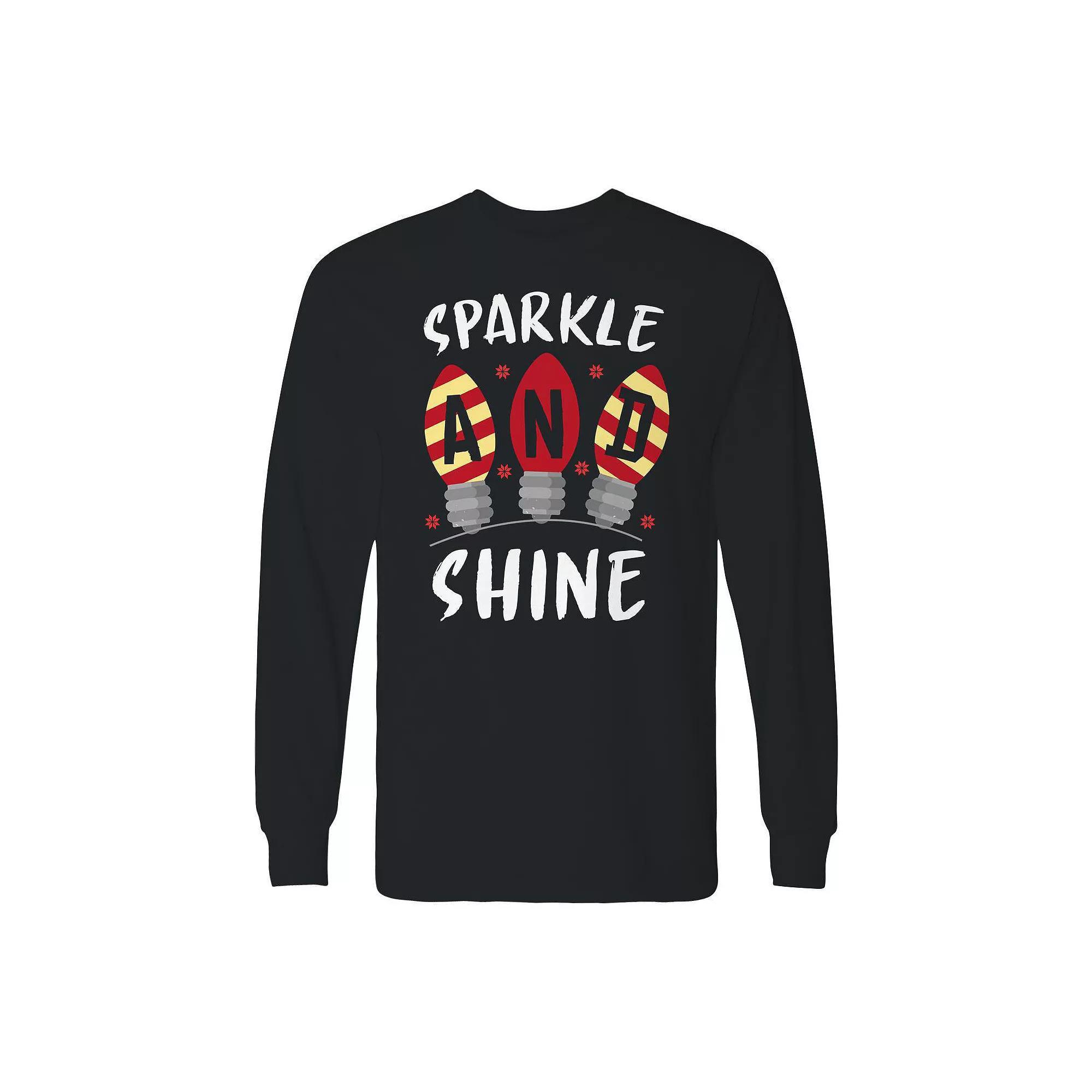 Men's Christmas Sparkle Shine Long Sleeve Graphic Tee, Size: XL, Black Product Image