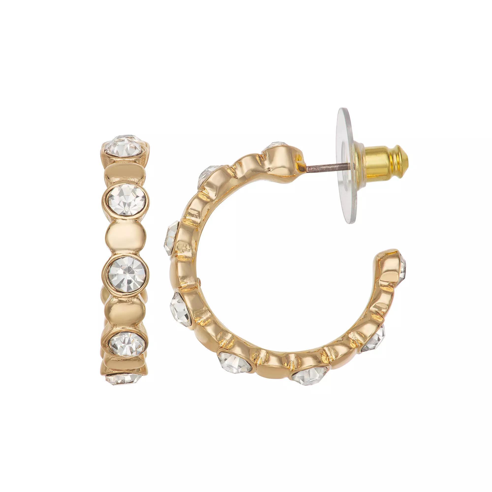 Nine West 24mm Stone C-Hoop Post Earrings, Womens, Gold Tone Product Image