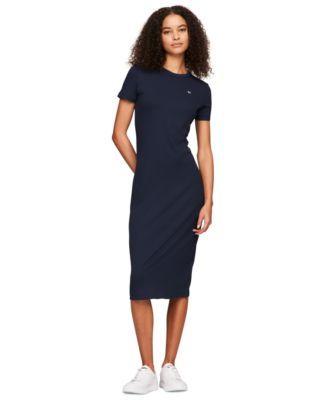 Tommy Jeans Womens Ribbed Bodycon Midi Dress Product Image