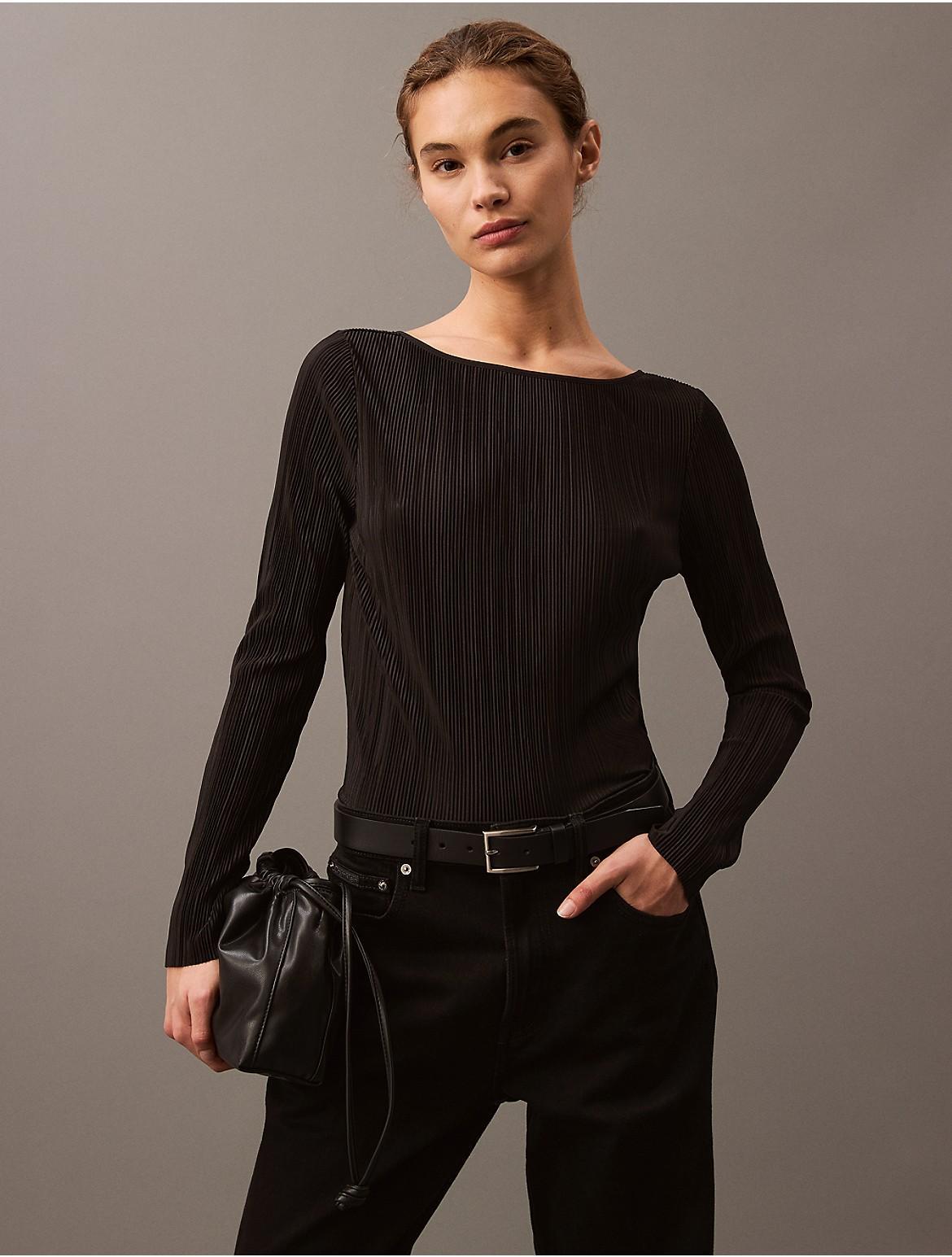 Calvin Klein Women's Plisse Low Back Slim T-Shirt - Black - S Product Image