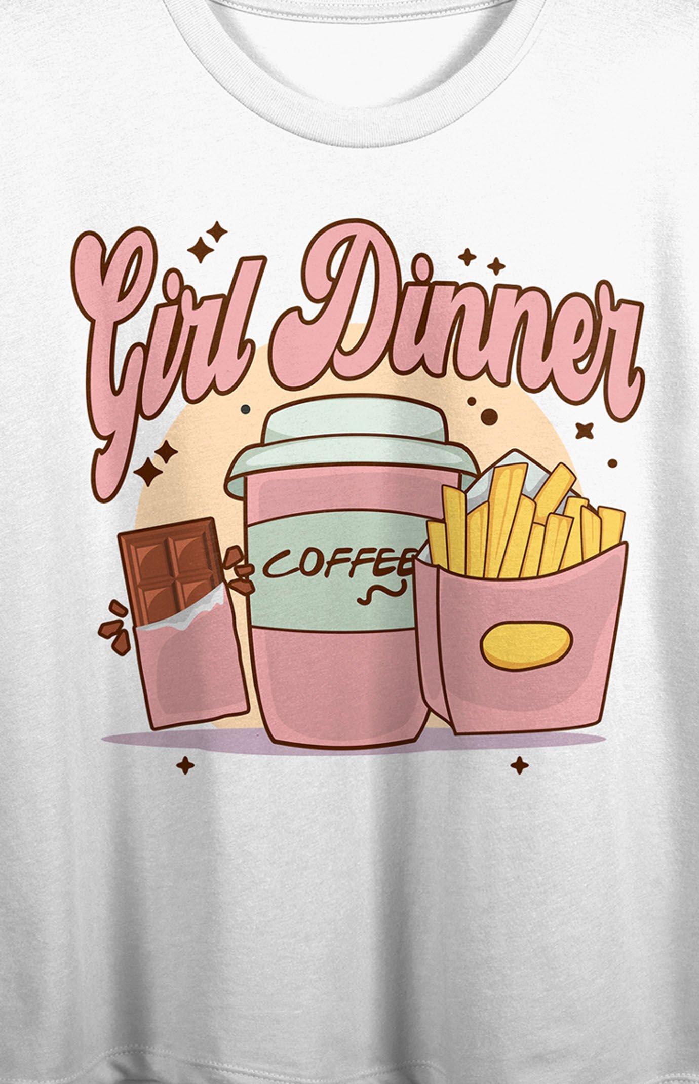 Juniors' Girl Dinner Chocolate & Coffee Boxy Crewneck Graphic Tee, Girl's, Size: Large, White Product Image