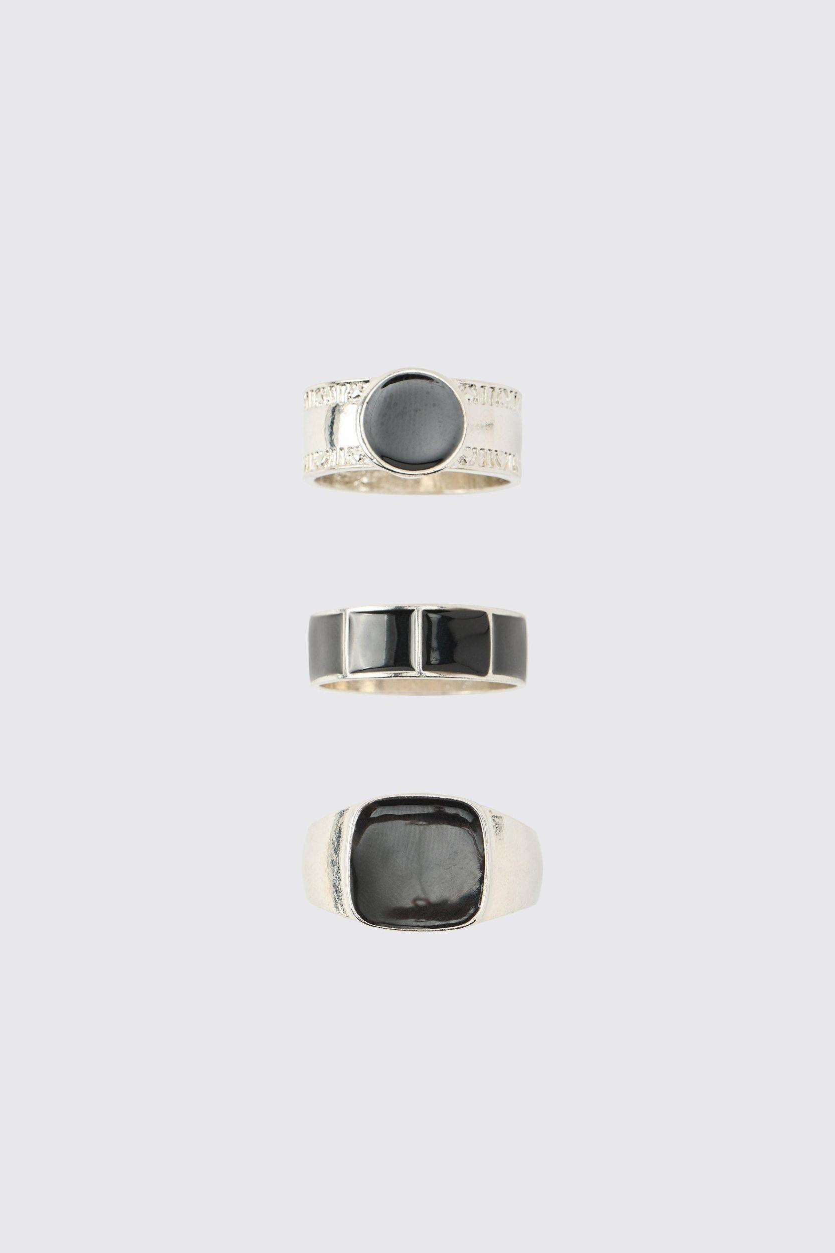Silver Signet Rings 3 Pack | boohooMAN USA Product Image