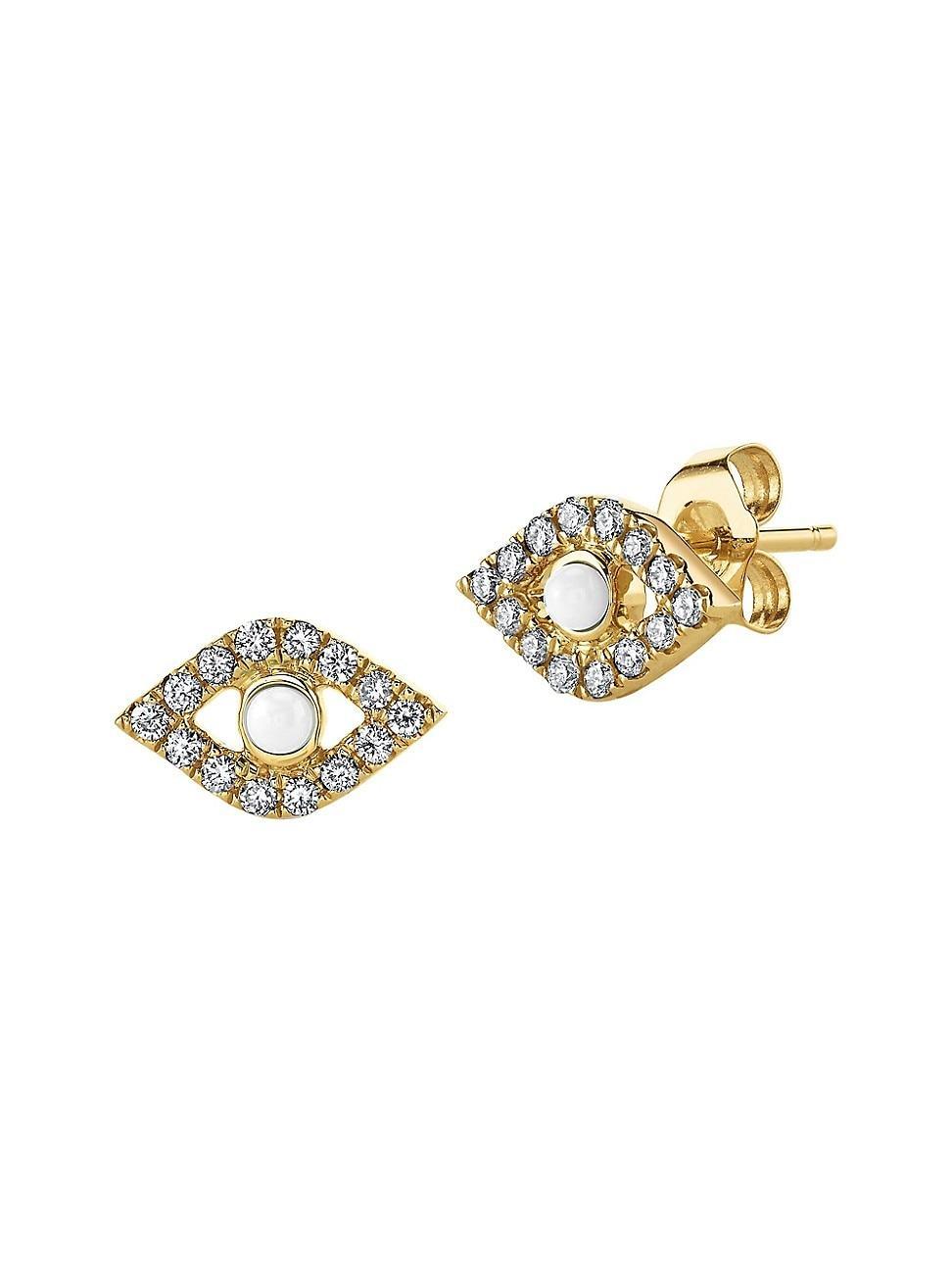 14k Pearl Stud Diamond Evil Eye Earring, Single Product Image