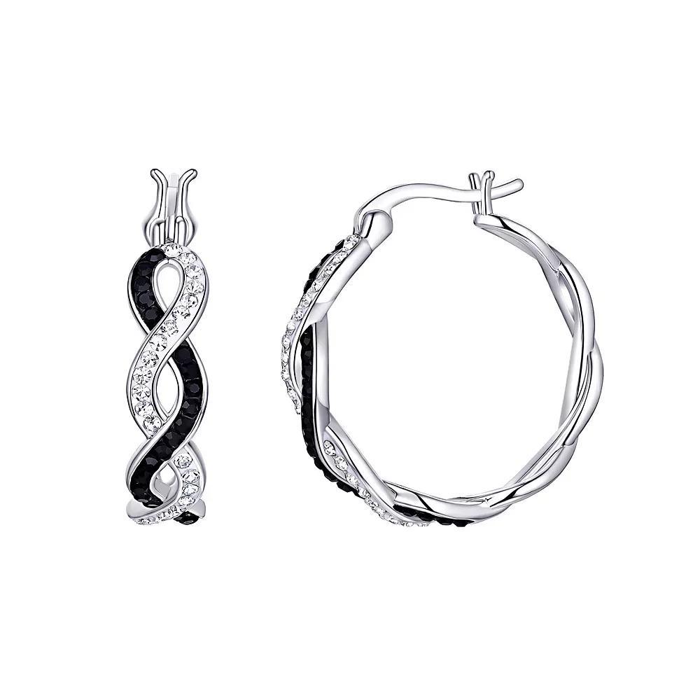 Chrystina Black & White Crystal Twist Hoop Earrings, Women's, Silver Tone Product Image