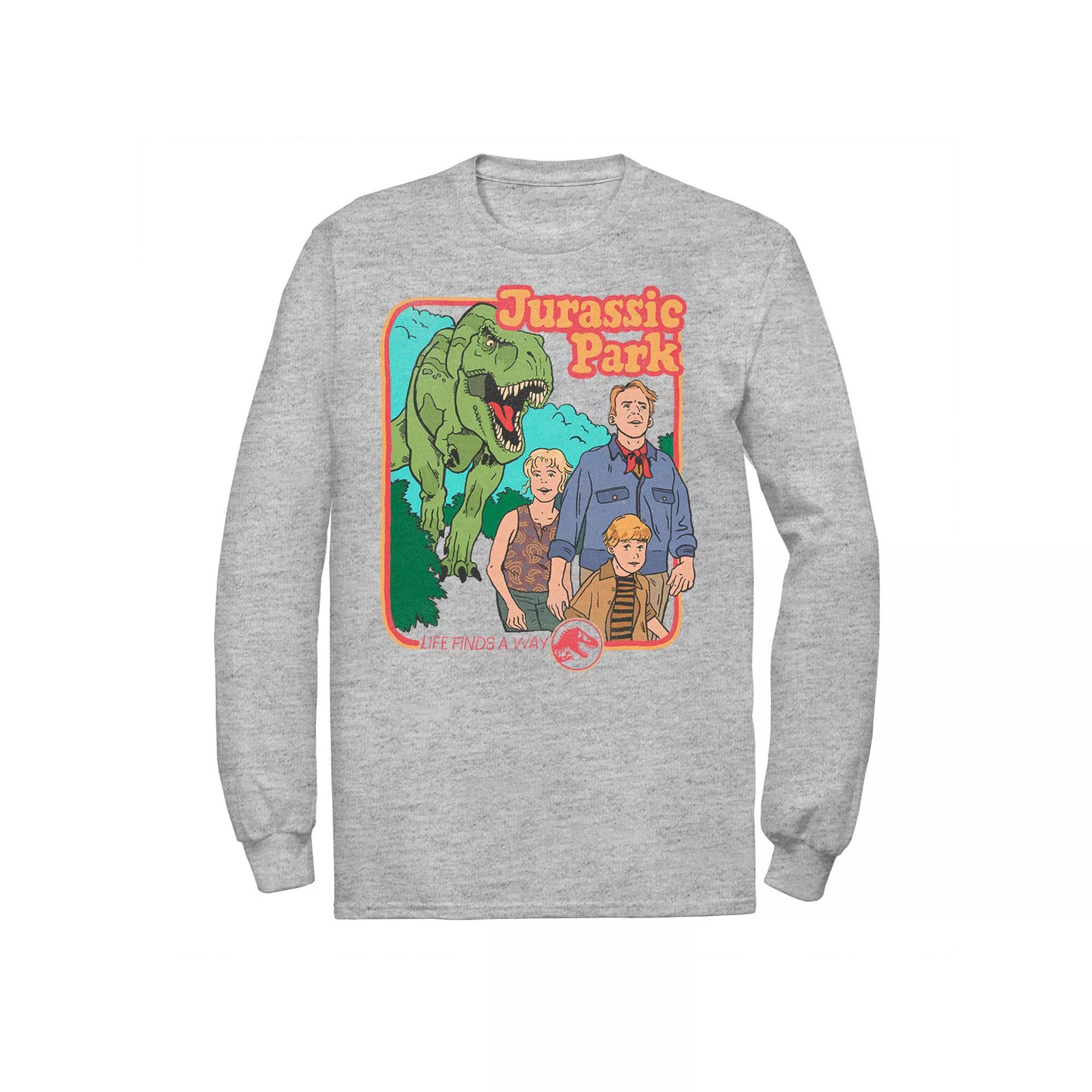 Men's Jurassic Park Vintage Characters Life Finds A Way Tee, Size: Small, Athletic Grey Product Image
