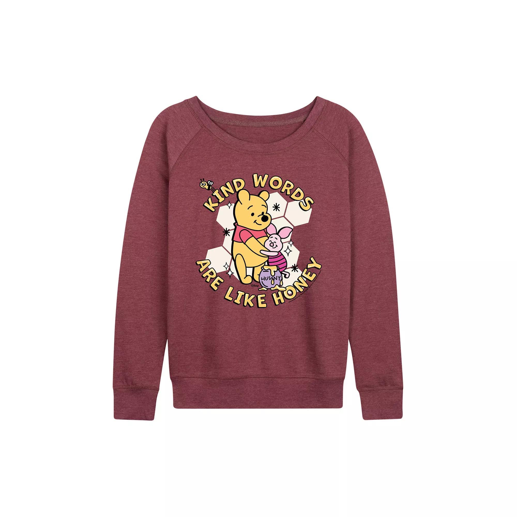 Disneys Winnie the Pooh Piglet & Pooh Womens Kind Words French Terry Long Sleeve Tee, Girls Product Image