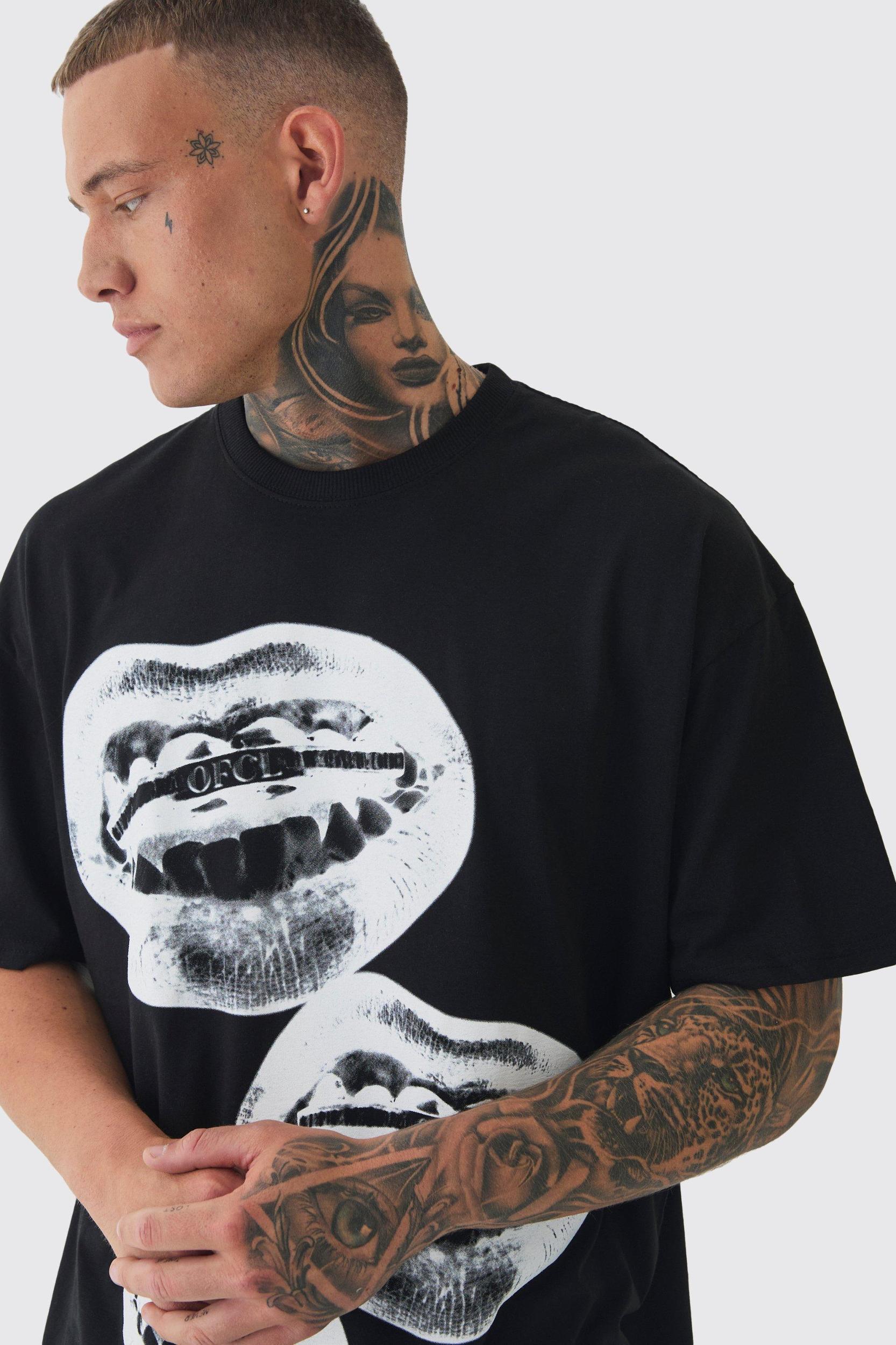 Tall OFCL Lips Graphic T-shirt In Black | boohooMAN USA Product Image