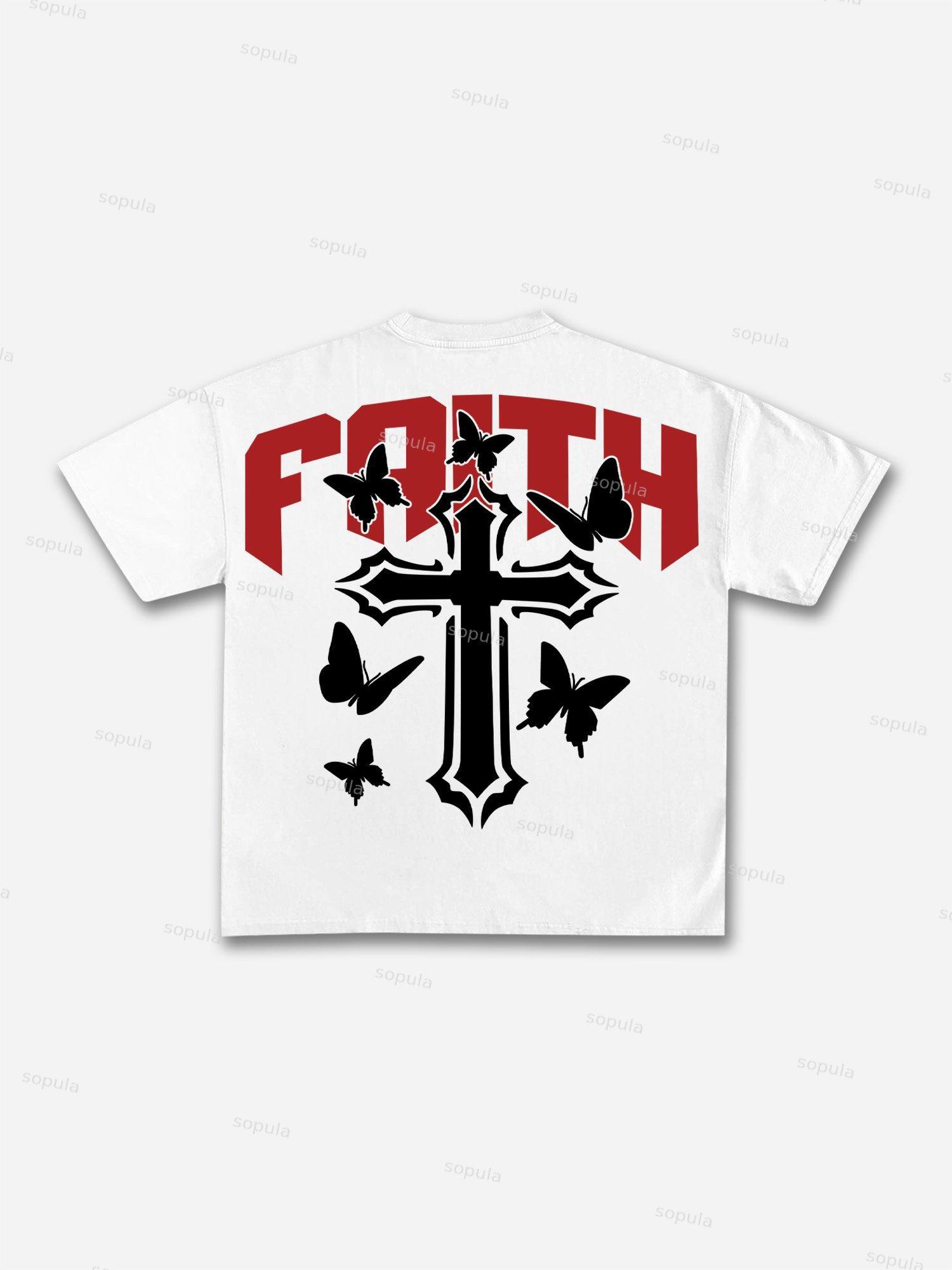 Men's Butterfly Faith Cross Vintage Graphic Cotton T-Shirt Product Image