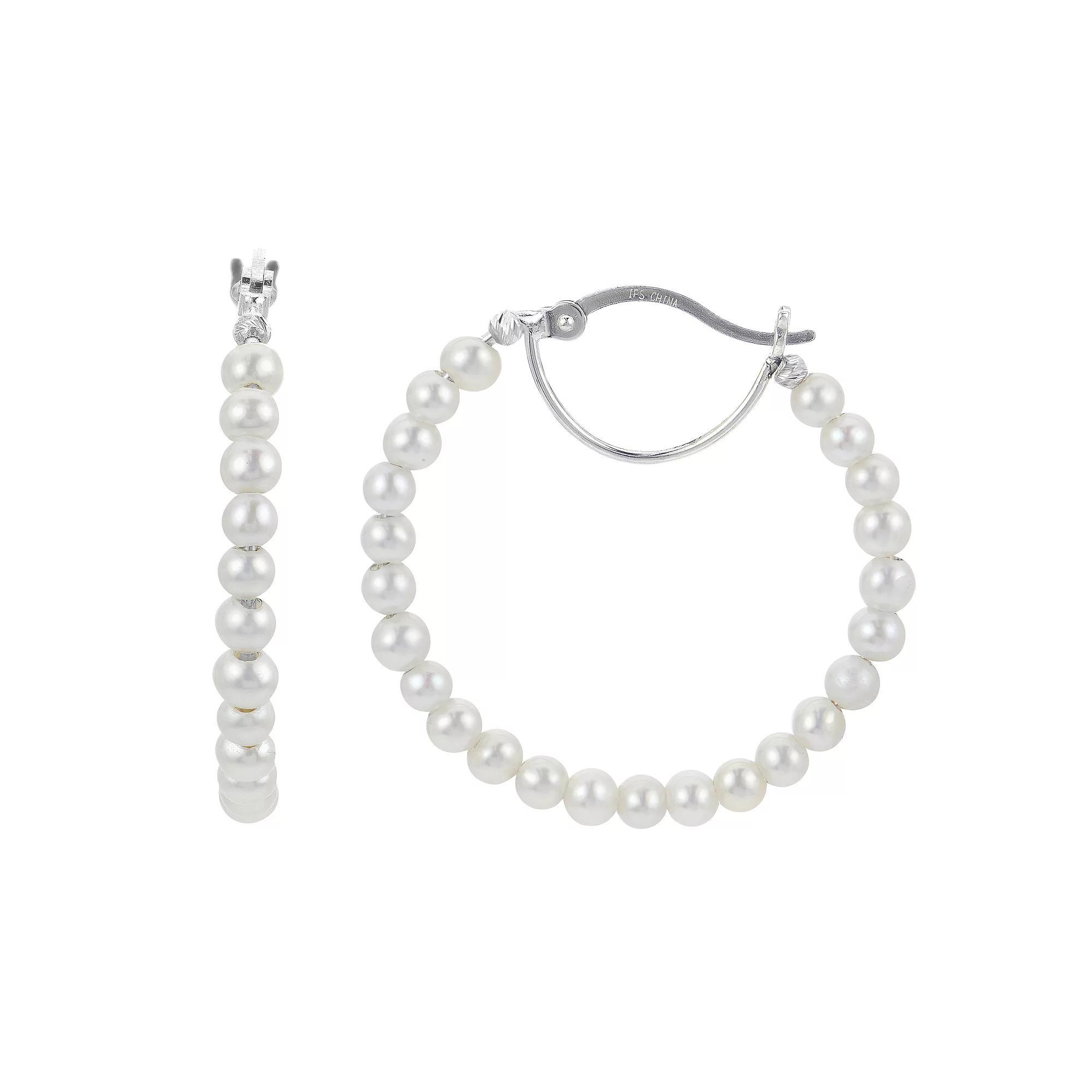 PearLustre by Imperial Sterling Silver Freshwater Cultured Pearl Hoop Earrings, Womens Product Image