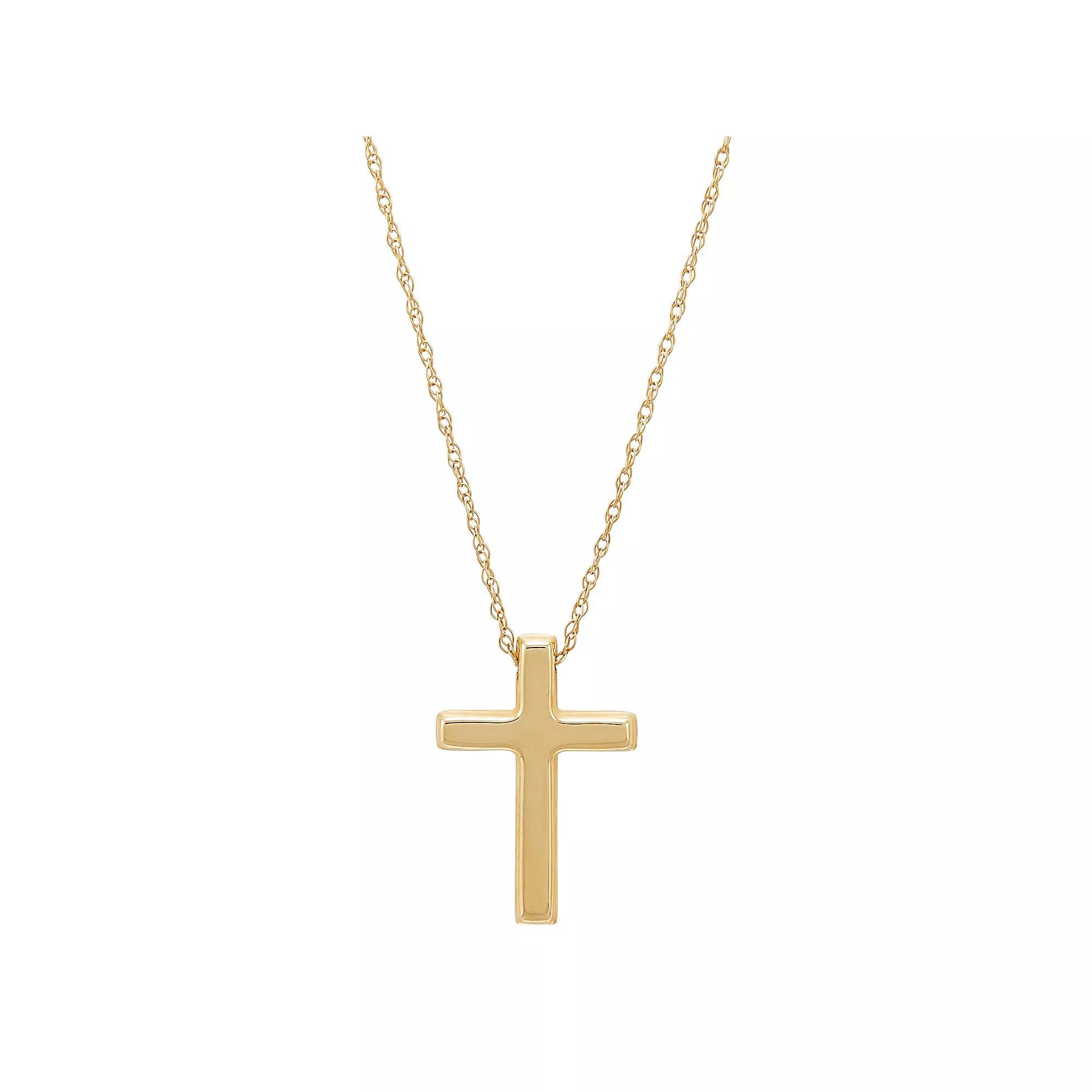 Everlasting Gold 10k Gold Polished & Diamond Cut Cross Pendant Necklace, Women's, Size: 20" Product Image