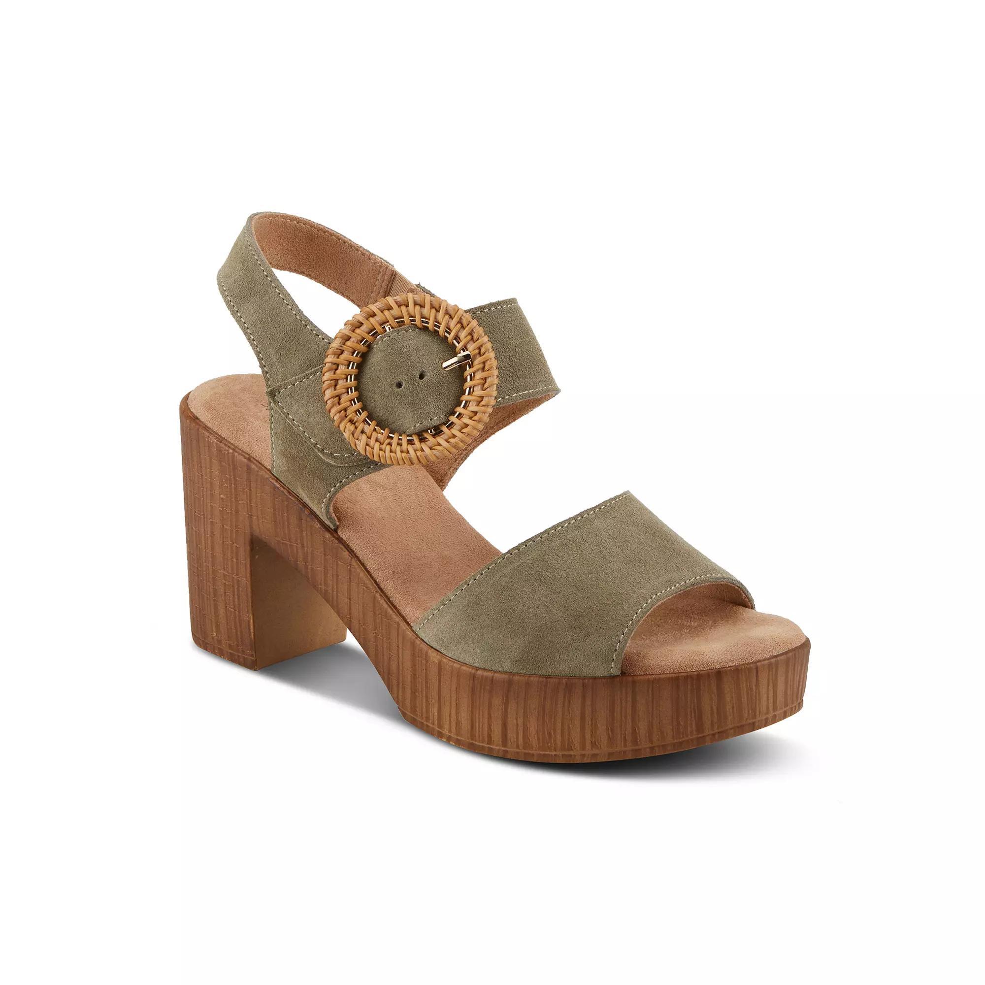 Spring Step Gamona Women's Cork Heeled Sandals, Size: 42, Green Suede Product Image