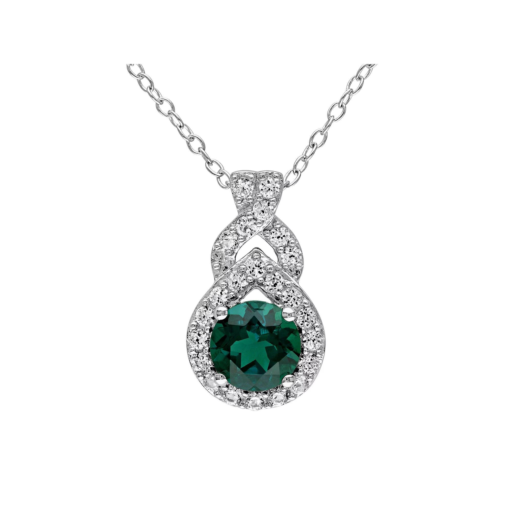 Stella Grace Lab-Created Emerald & Lab-Created White Sapphire Sterling Silver Twist Pendant Necklace, Women's, Size: 18", Green Product Image