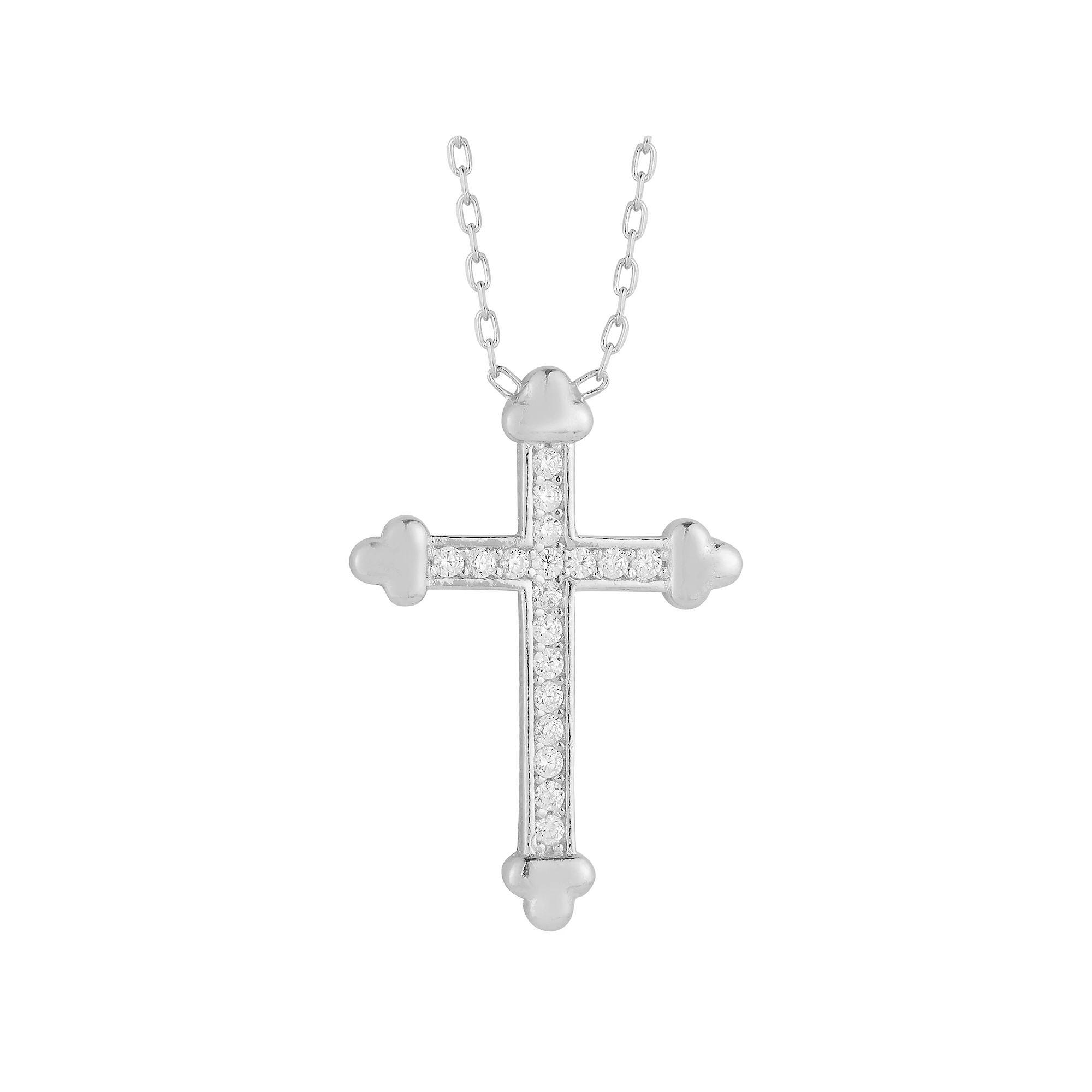 Sunkissed Sterling Cubic Zirconia Cross Pendant Necklace, Women's, Size: 18", Silver Tone Product Image