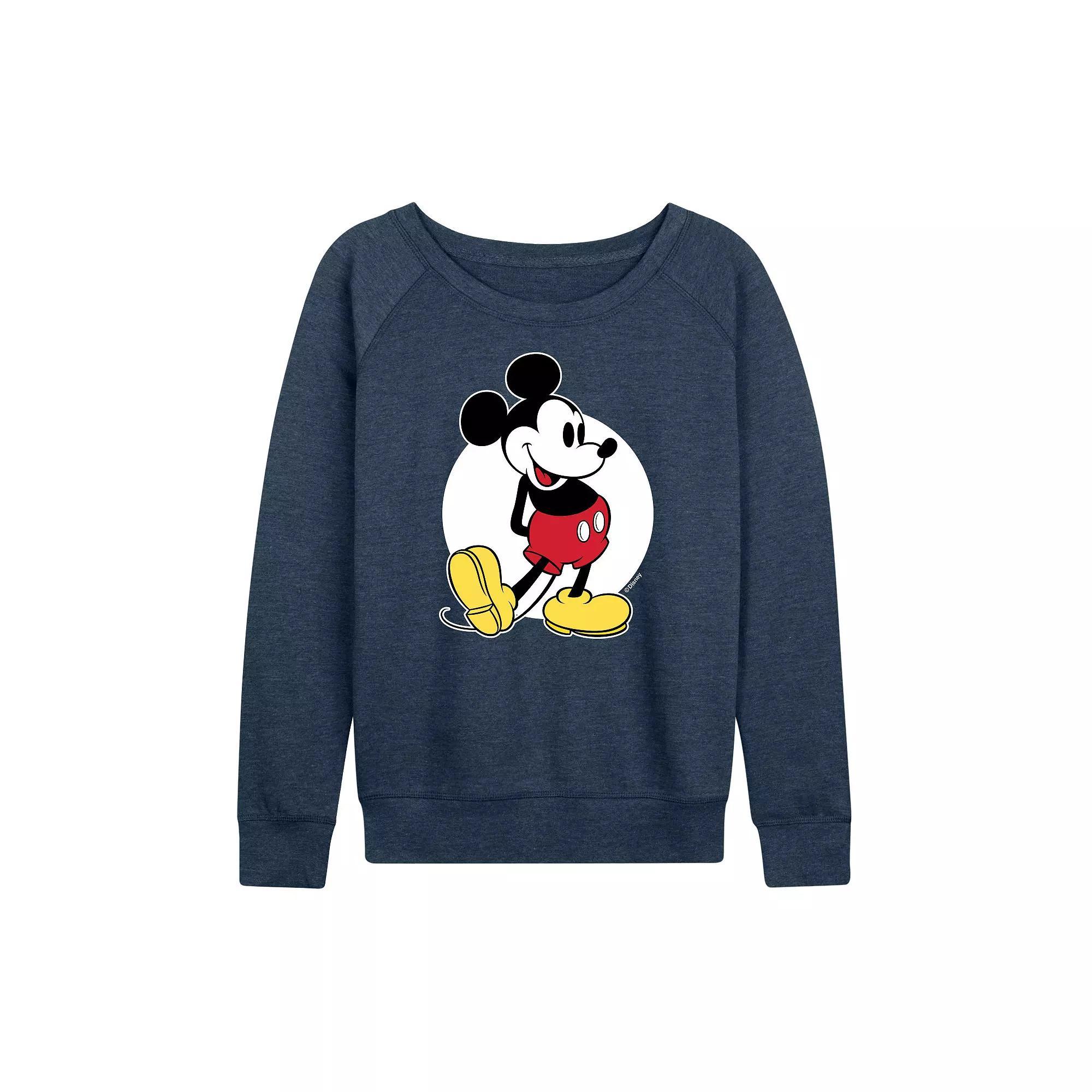 Disneys Mickey Mouse Womens Classic French Terry Long Sleeve Tee, Girls Grey Blue Product Image
