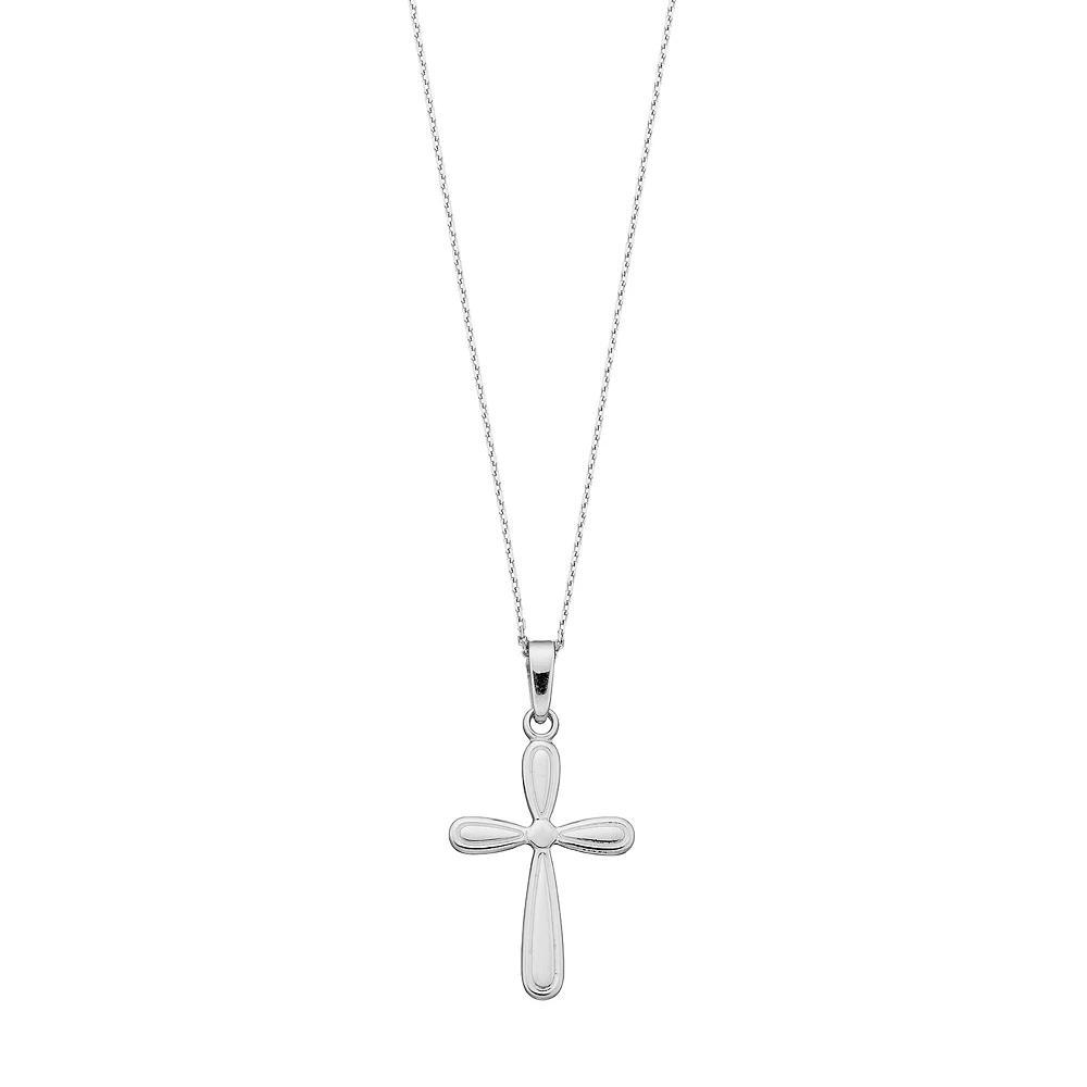Sterling Silver Round Cross Pendant Necklace, Women's Product Image