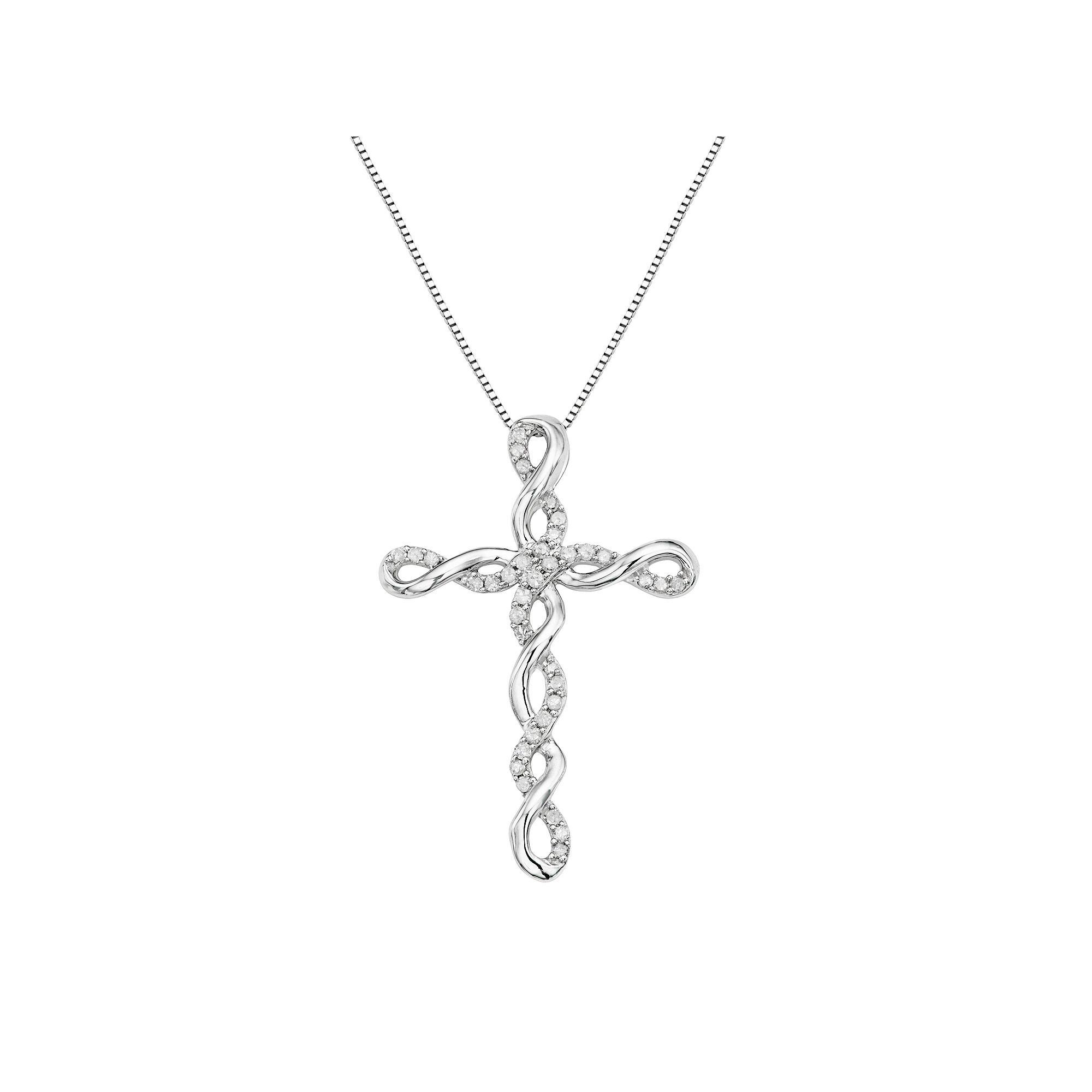 Sterling Silver 1/5 Carat T.W. Diamond Twist Cross Pendant Necklace, Women's, Size: 18", White Product Image