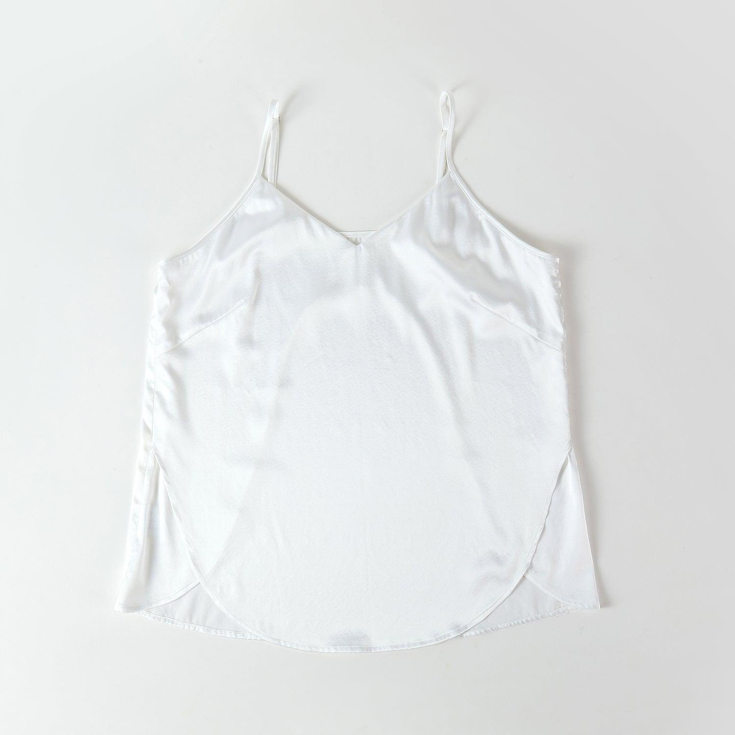 Pearl White Pure Mulberry Silk Petal Camisole Top | Mid-Waist Shorts | Silk Charmeuse Lingerie | Bridesmaid Gift Pj Set | Soar Collection Product Image