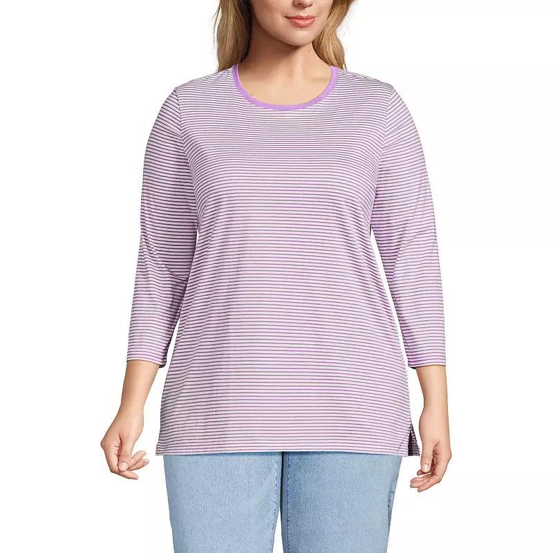 Plus Size Lands' End Supima Cotton Relaxed Fit Crewneck Tunic, Women's, Size: 3XL, Soft Orchid Stripe Product Image