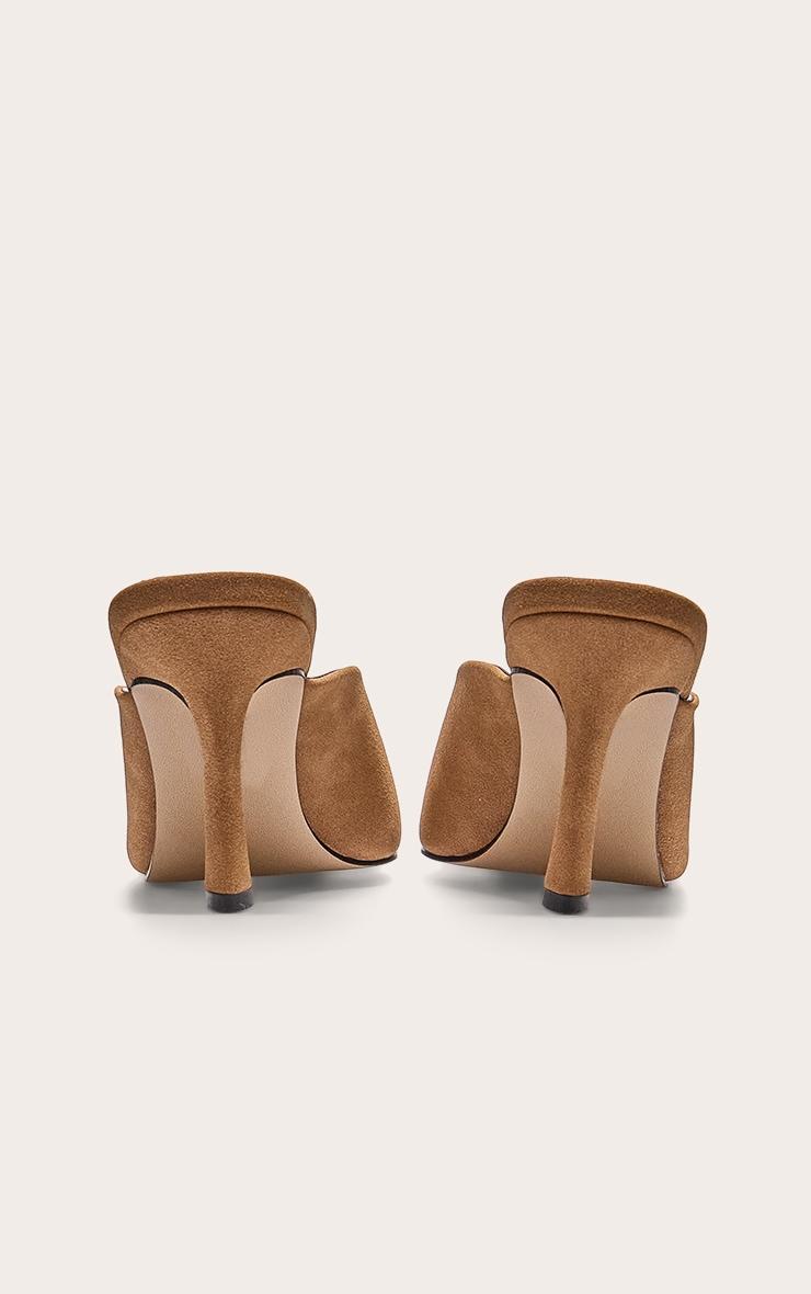 Camel Faux Suede Silver Toe Cap Point Toe Heeled Mules Product Image