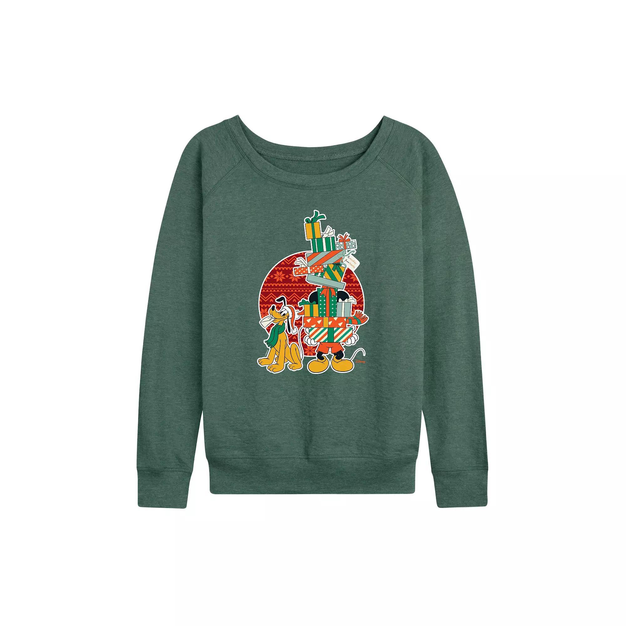 Disney's Mickey Mouse and Pluto Women's Stockings French Terry Long Sleeve Tee, Size: XXL, Grey Green Product Image