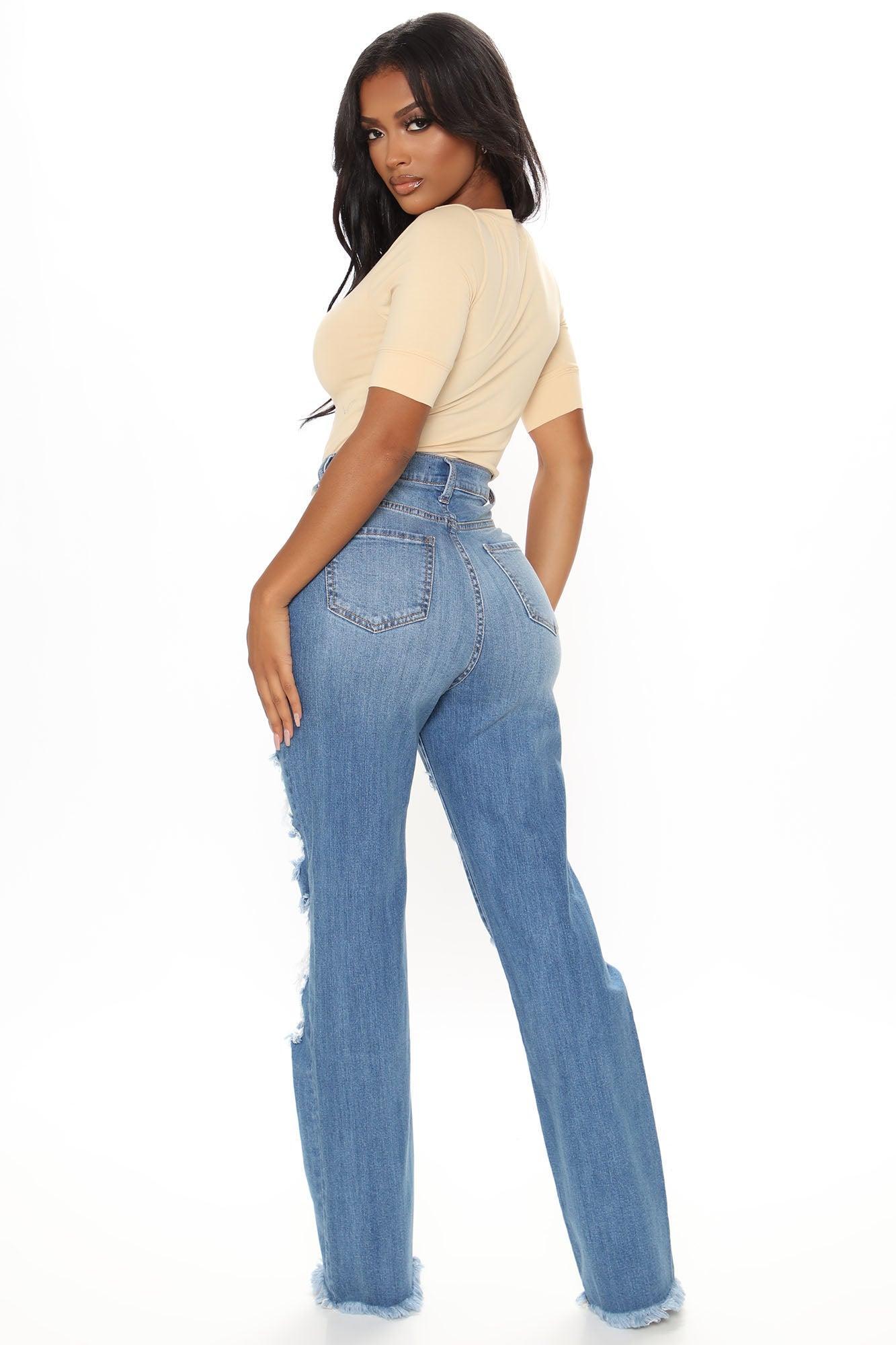 Don't Get Crossed Over Slouch Fit Jeans - Medium Blue Wash Product Image