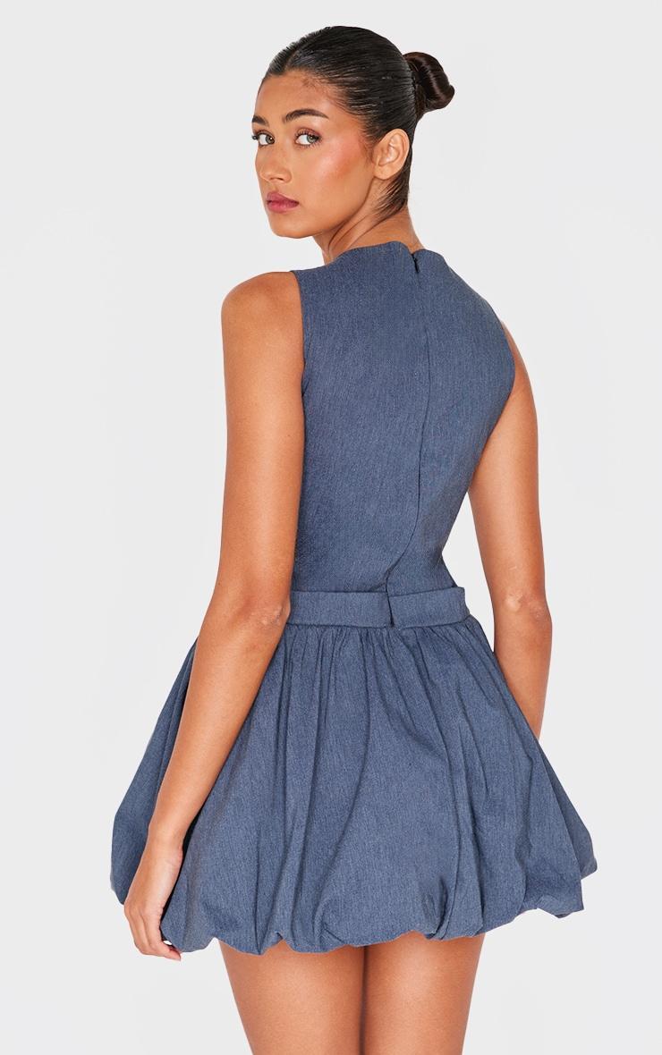 Navy Woven Racer Puffball Dress Product Image