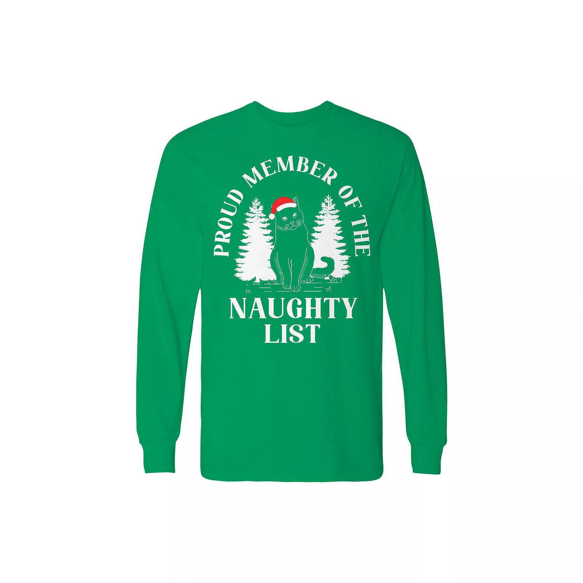 Men's Christmas Proud Member Cat Long Sleeve Graphic Tee, Size: XXL, Black Product Image