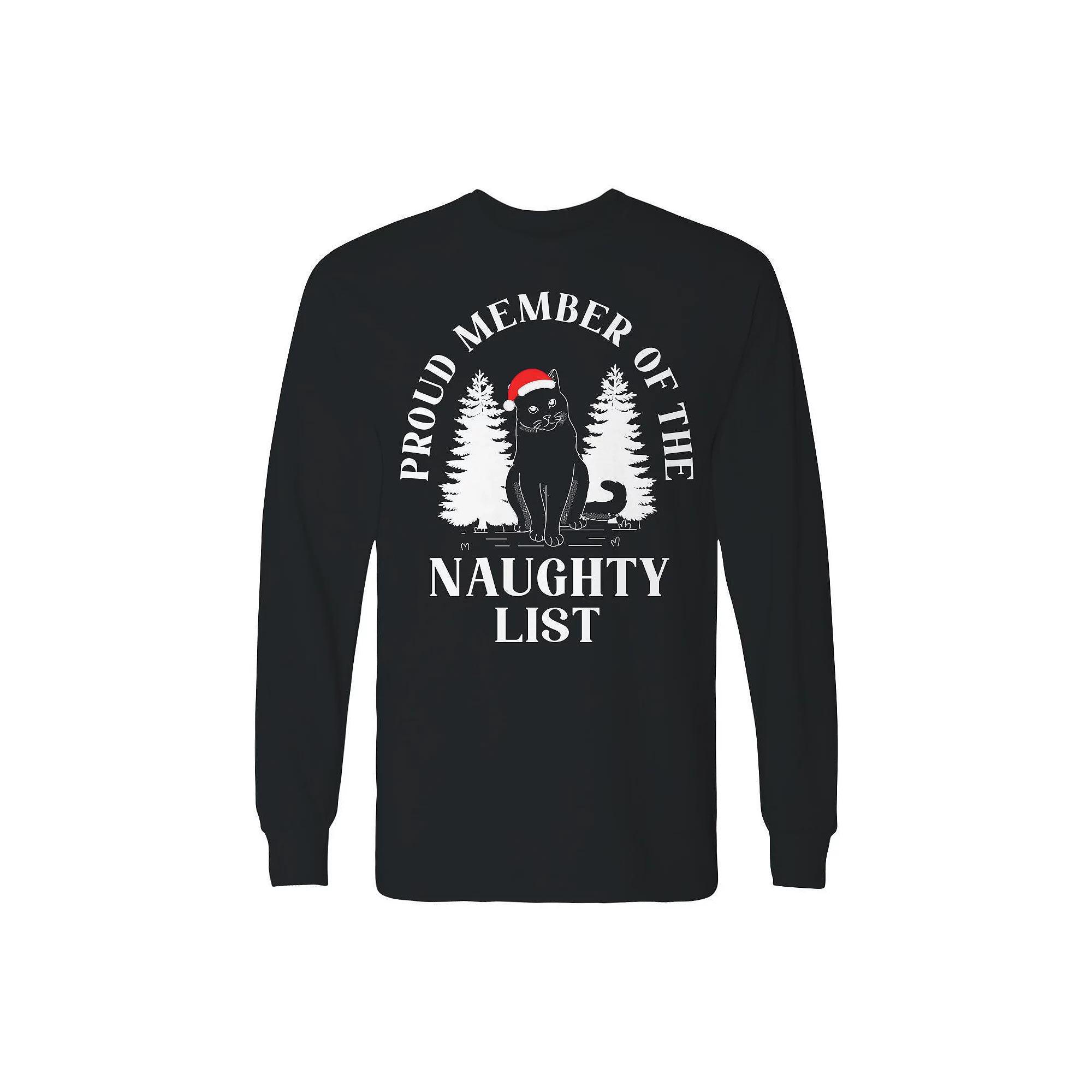 Men's Christmas Proud Member Cat Long Sleeve Graphic Tee, Size: XXL, Black Product Image