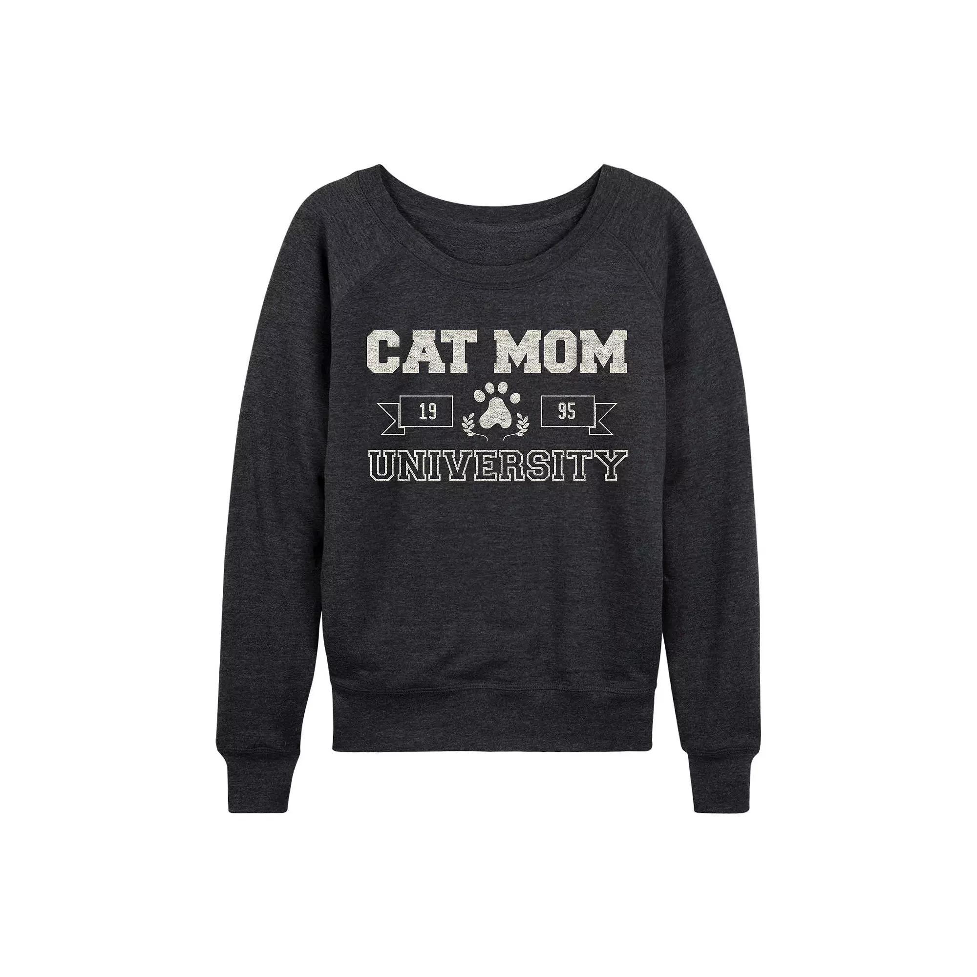 Women's Cat Mom University French Terry Long Sleeve Tee, Girl's, Size: XL, Heather Grey Product Image