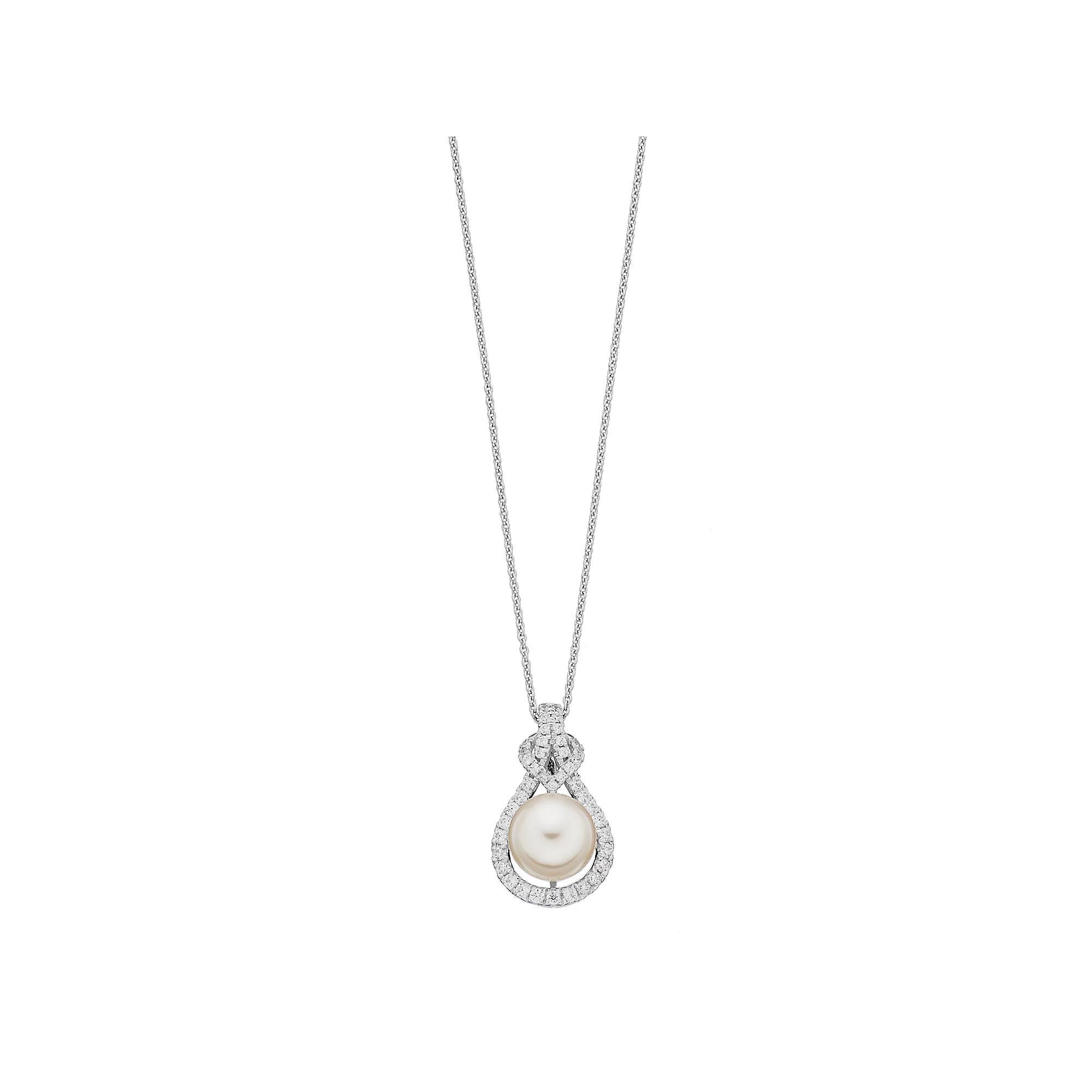 Sterling Silver Freshwater Cultured Pearl & Cubic Zirconia Teardrop Pendant, Women's, Size: 18" Product Image