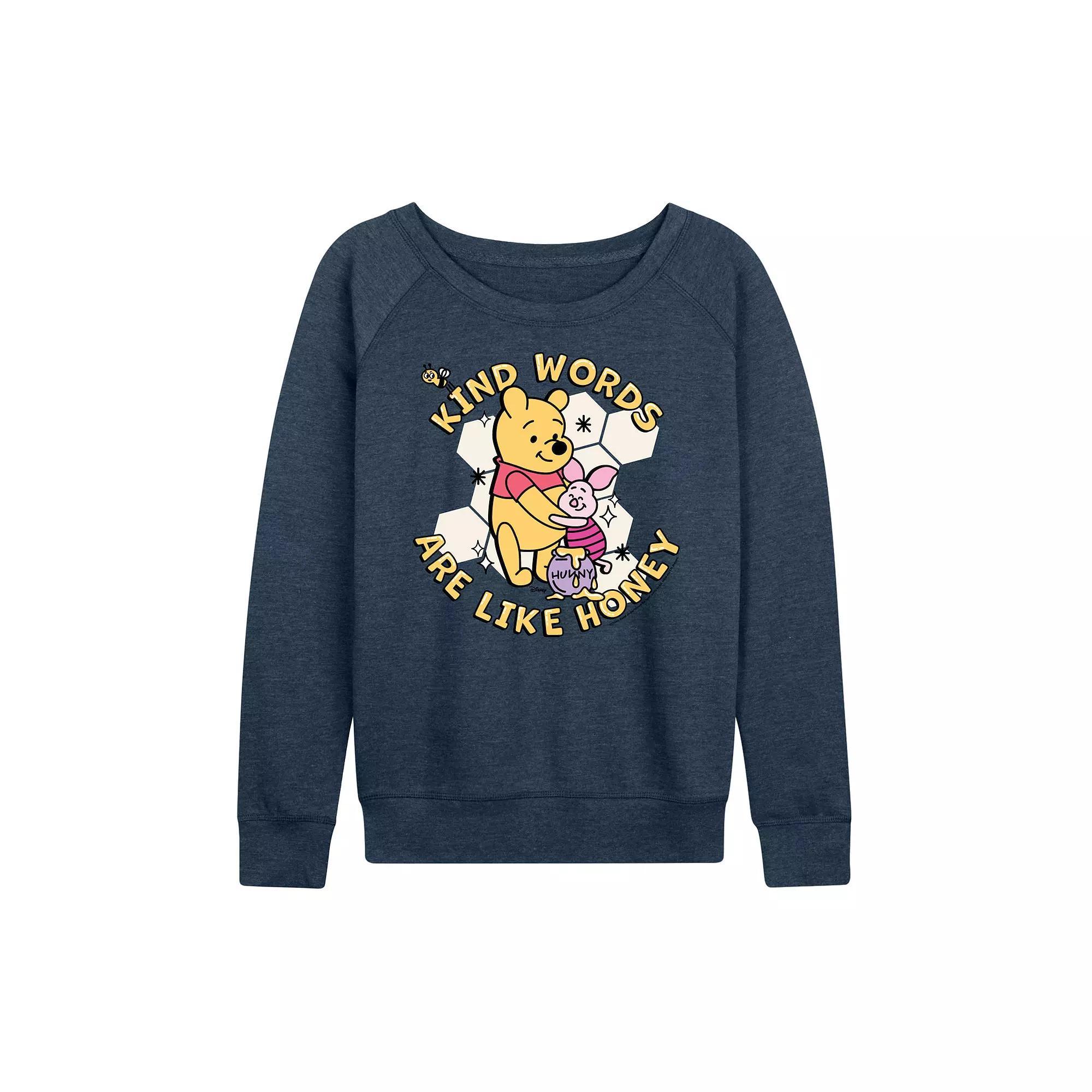 Disneys Winnie the Pooh Piglet & Pooh Womens Kind Words French Terry Long Sleeve Tee, Girls Product Image